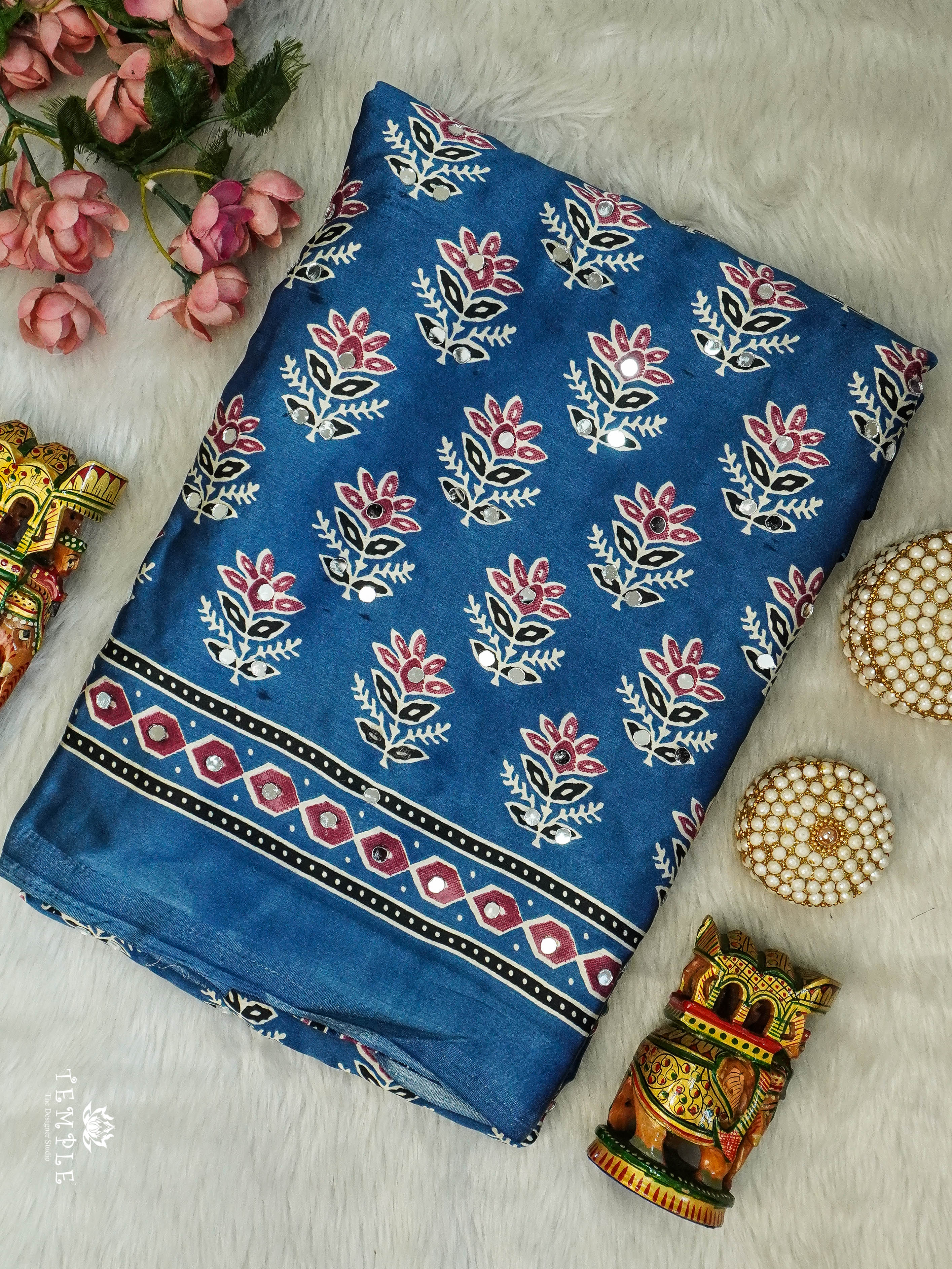 Ajrakh Printed Modal Silk Saree | TTDS3105