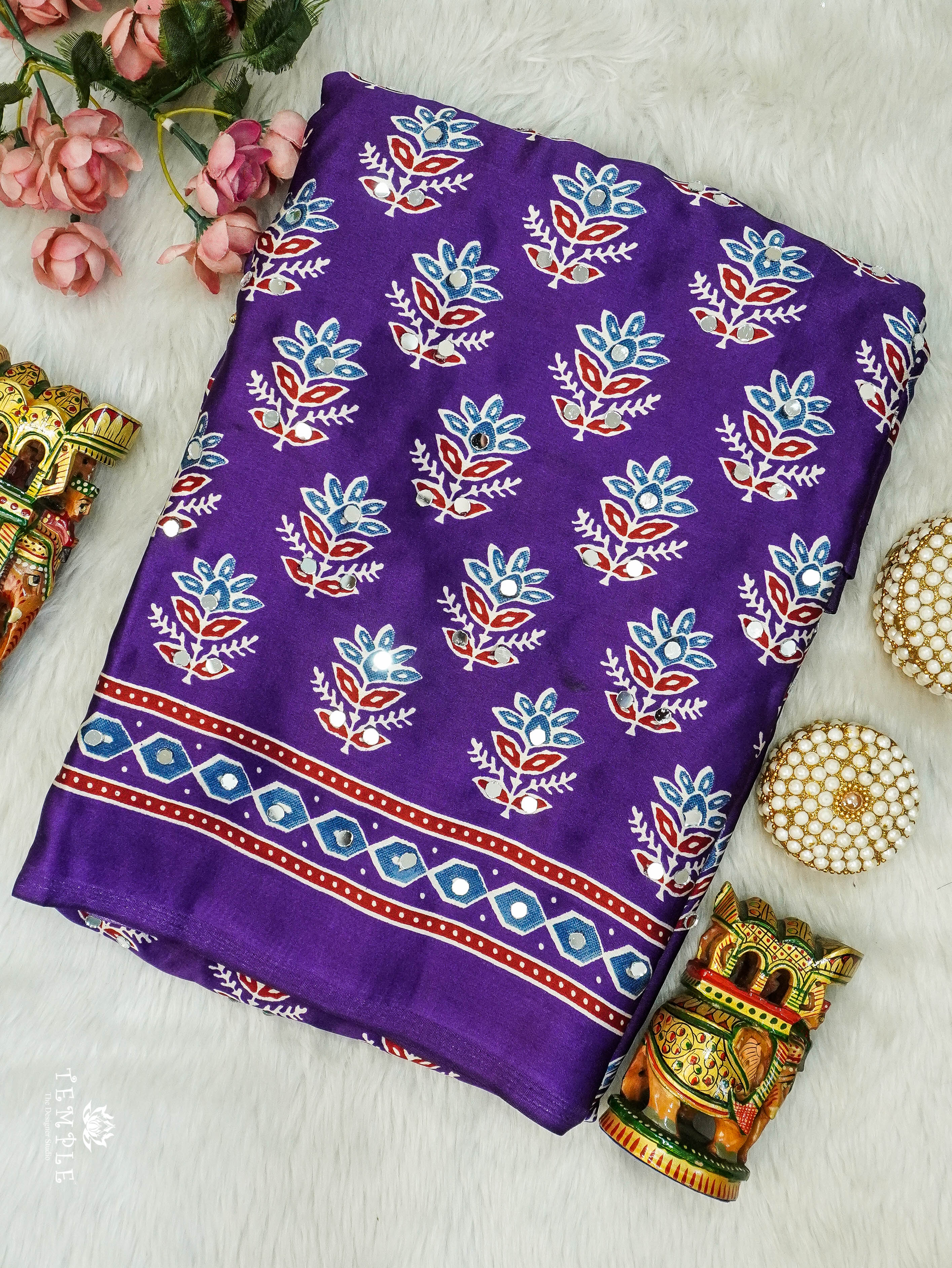 Ajrakh Printed Modal Silk Saree | TTDS3105