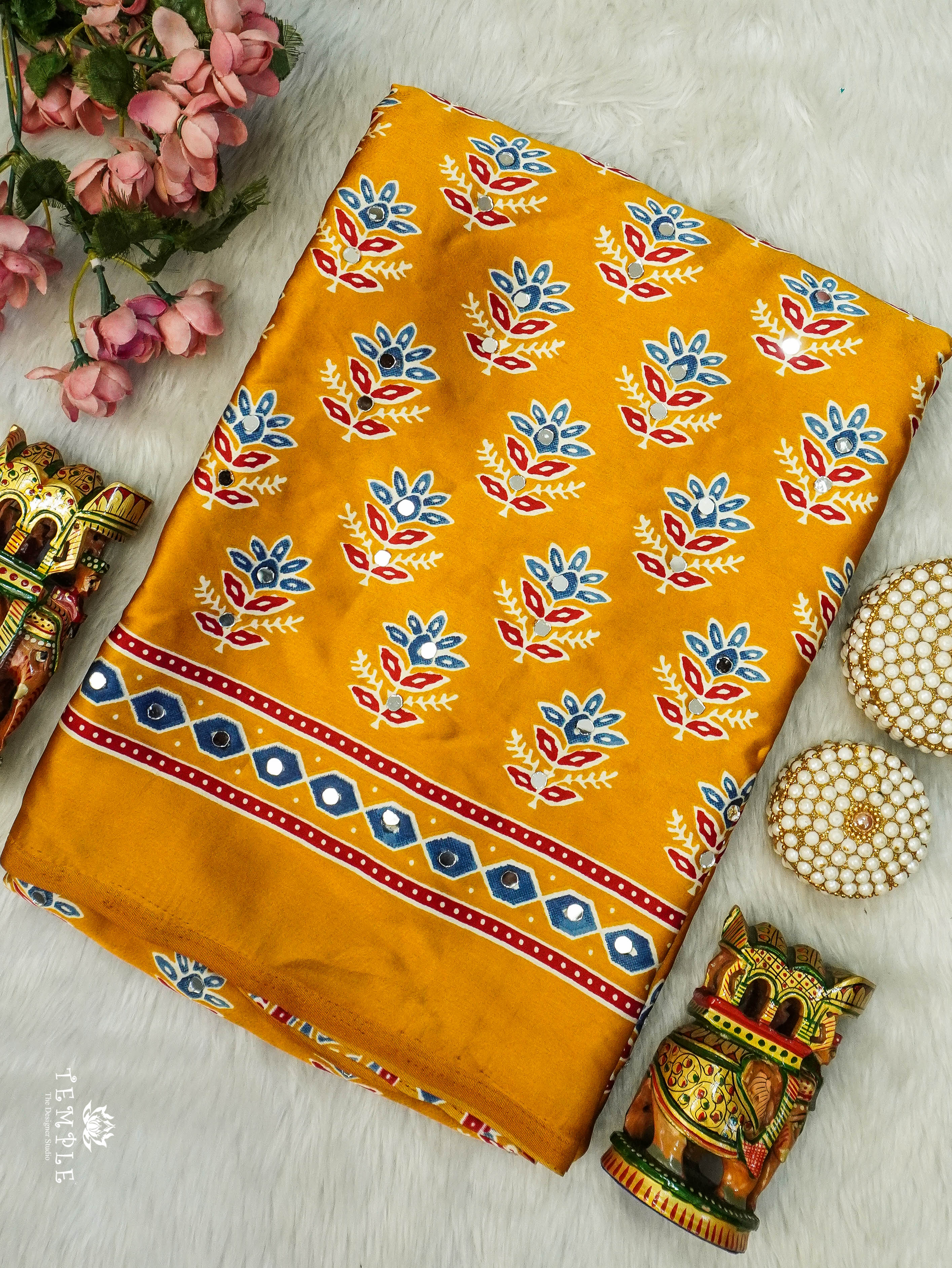 Ajrakh Printed Modal Silk Saree | TTDS3105