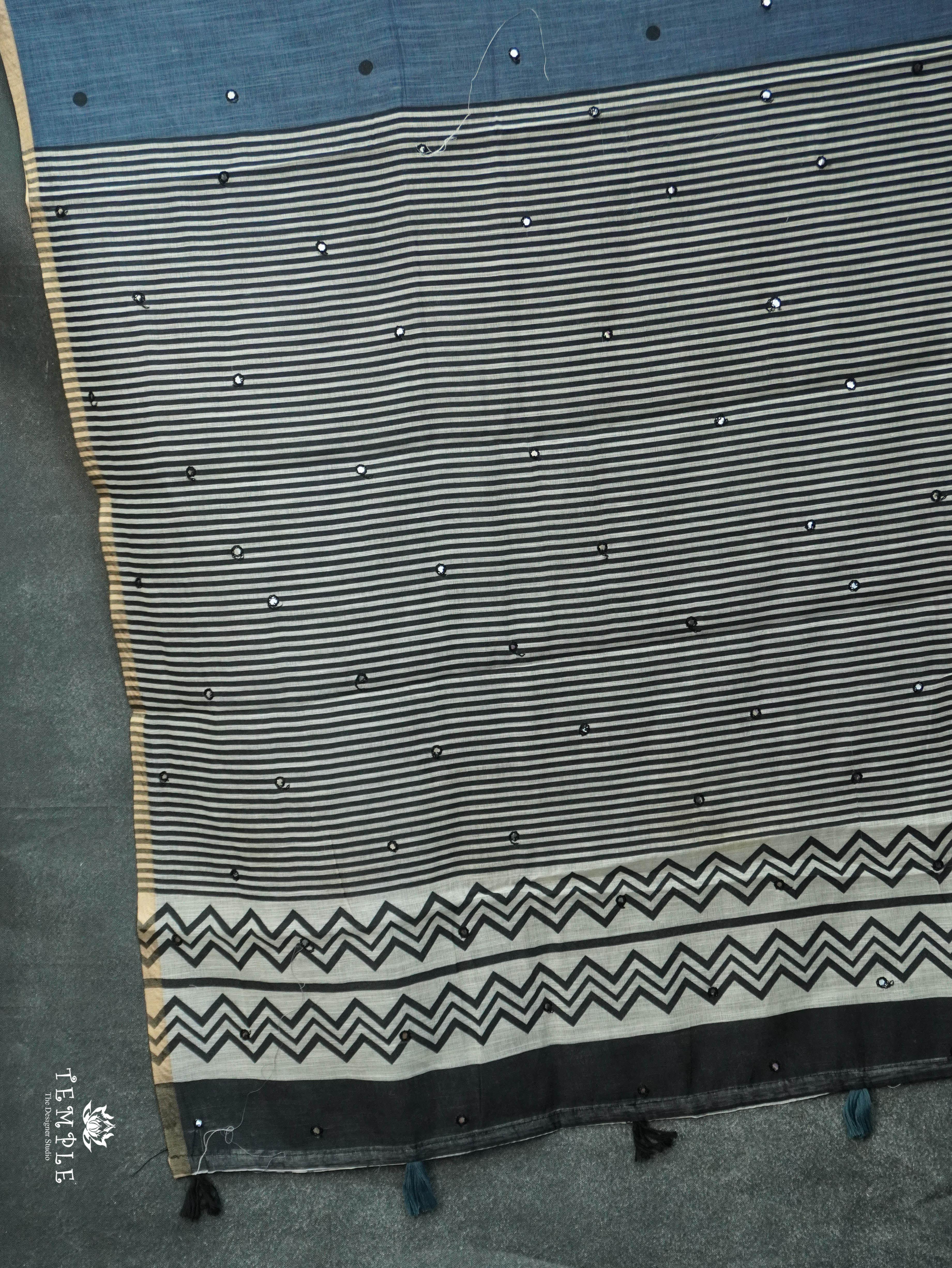 Linen Cotton Saree With Mirror Work | TTDS3108