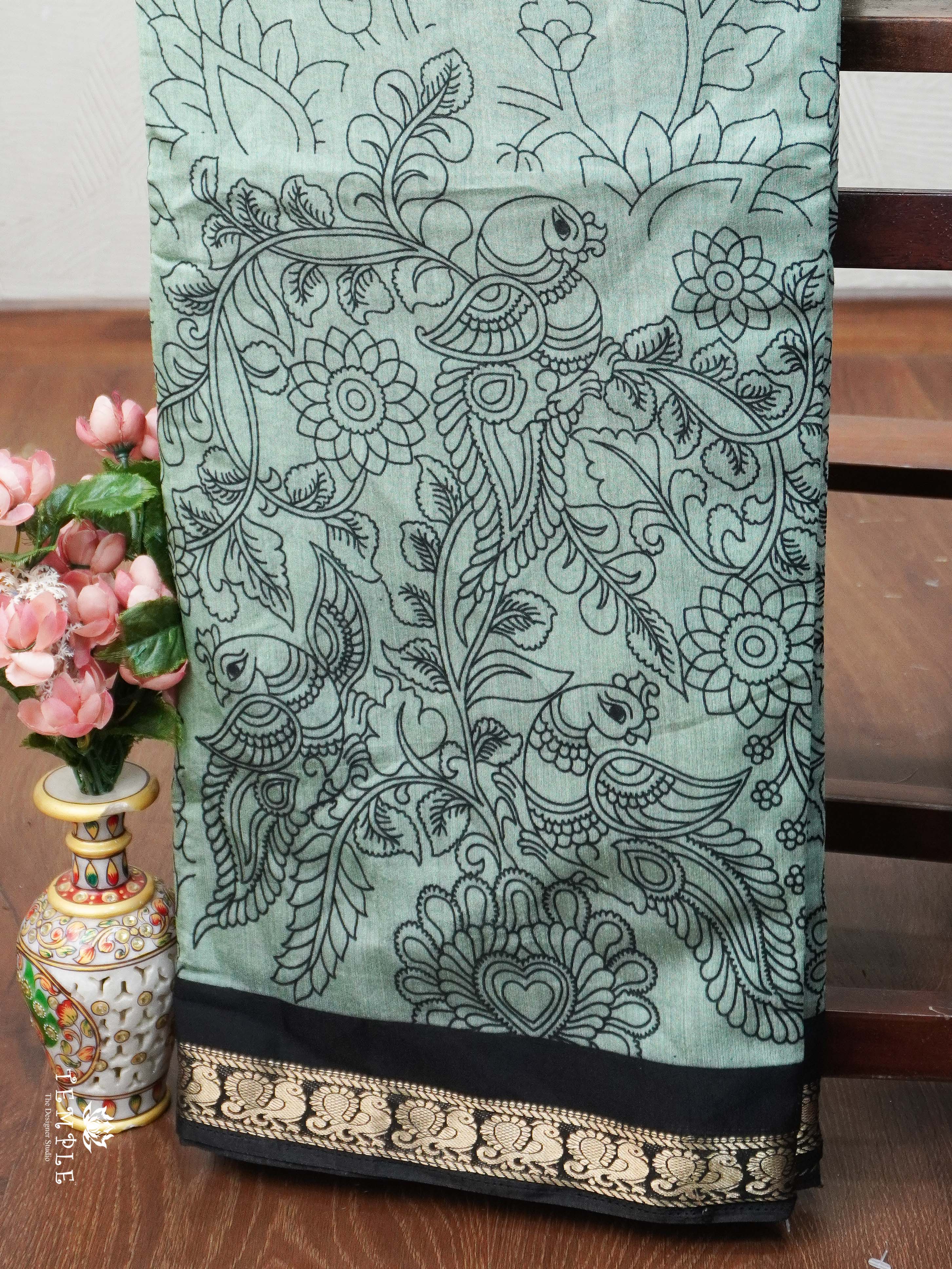 Kalamkari Printed Chanderi Cotton Saree | TTDS2116
