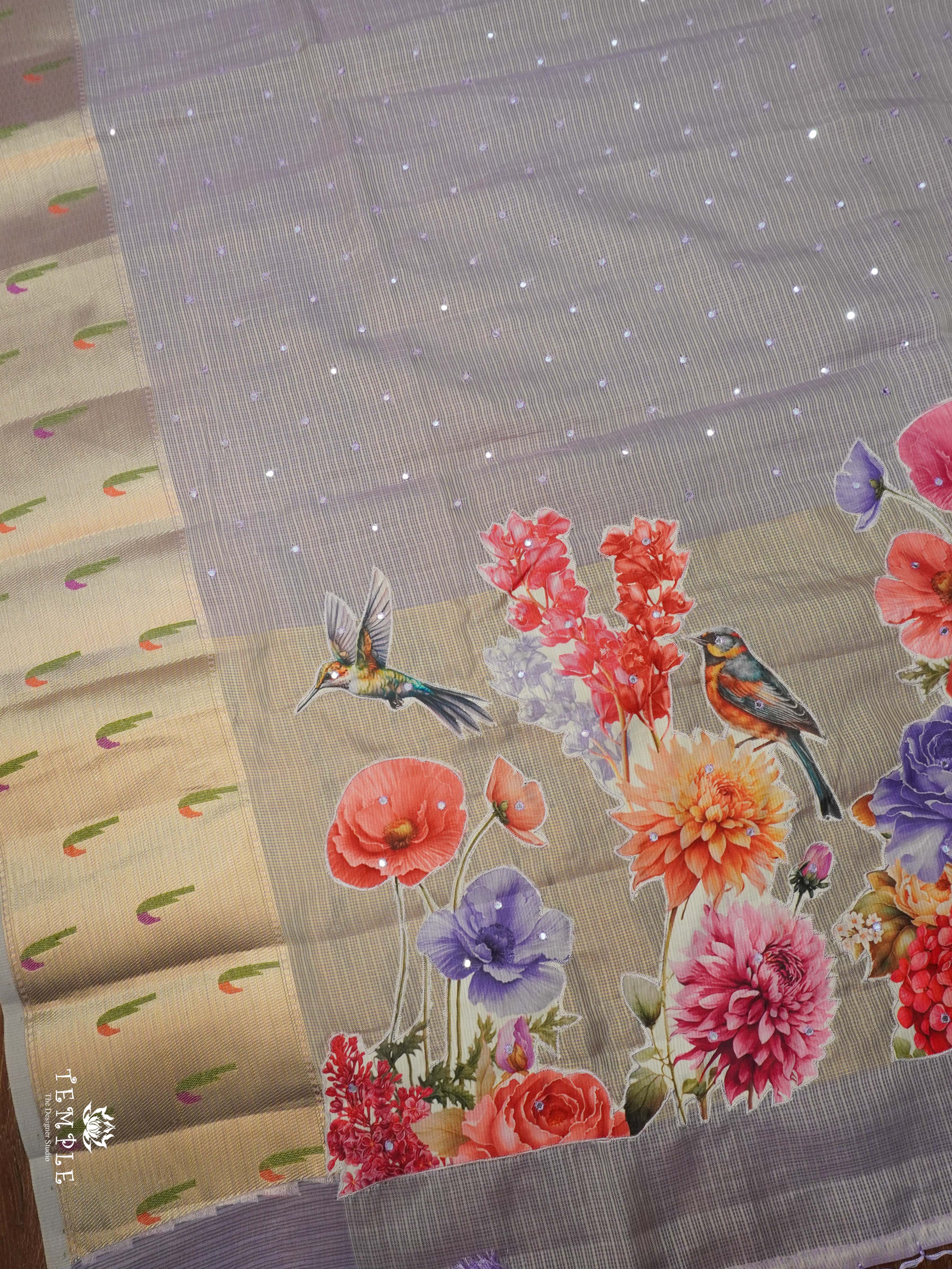 Zari Kota Saree With Applique Work ( Lavendar) | TTDS2125