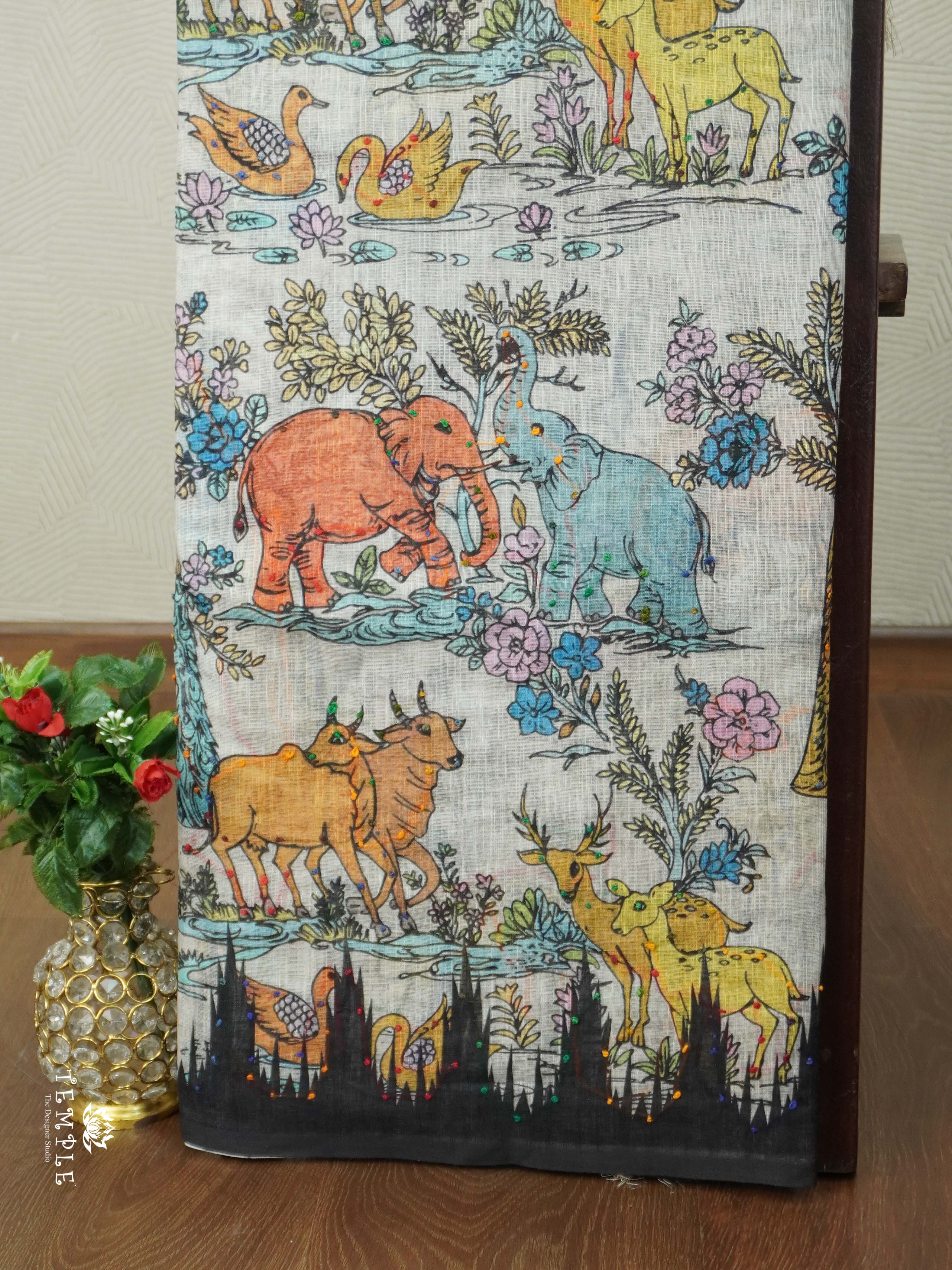 Linen Cotton Saree With French Knots | TTDS2652