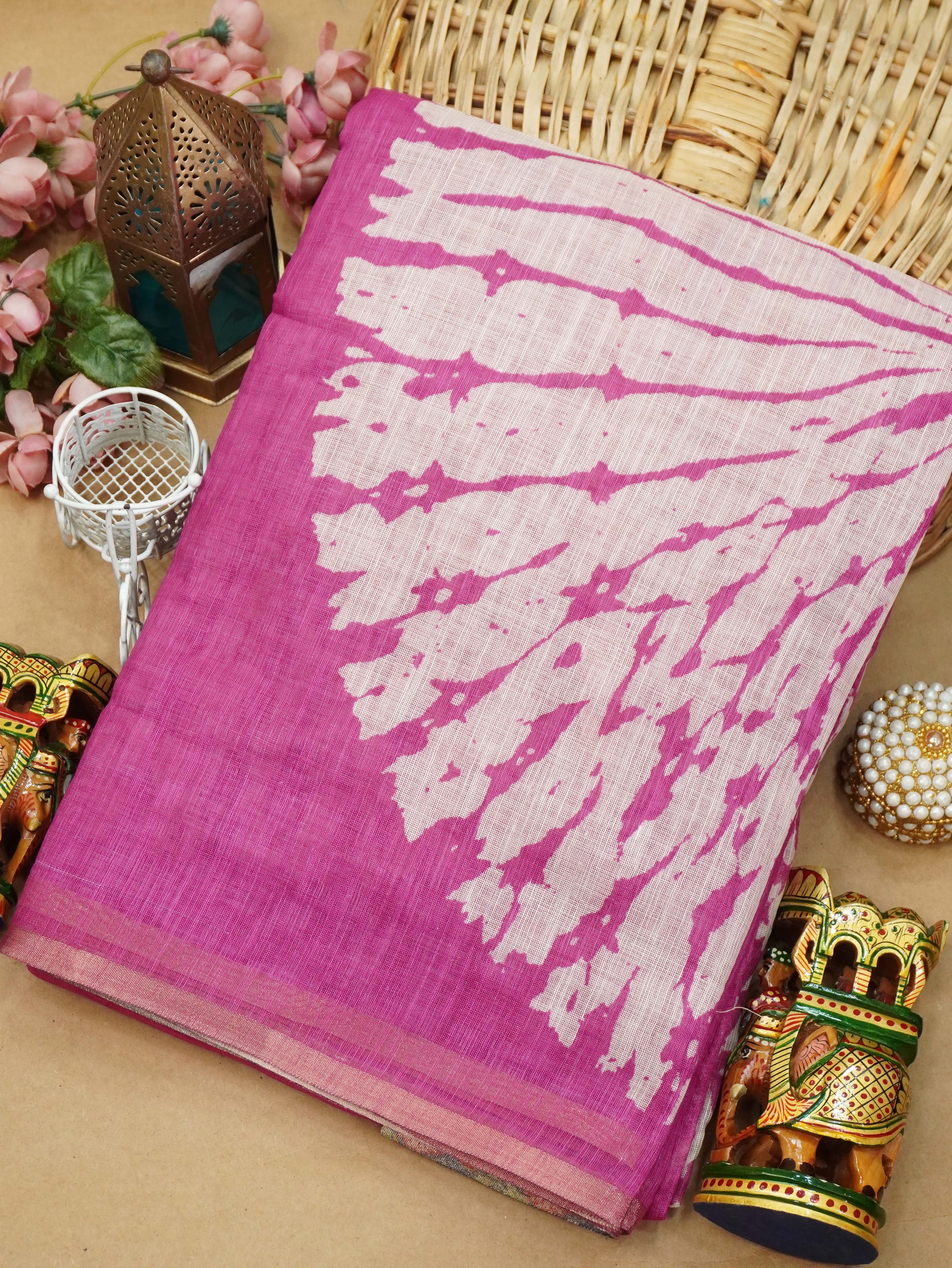 Printed Linen Cotton Saree | TTDS3155