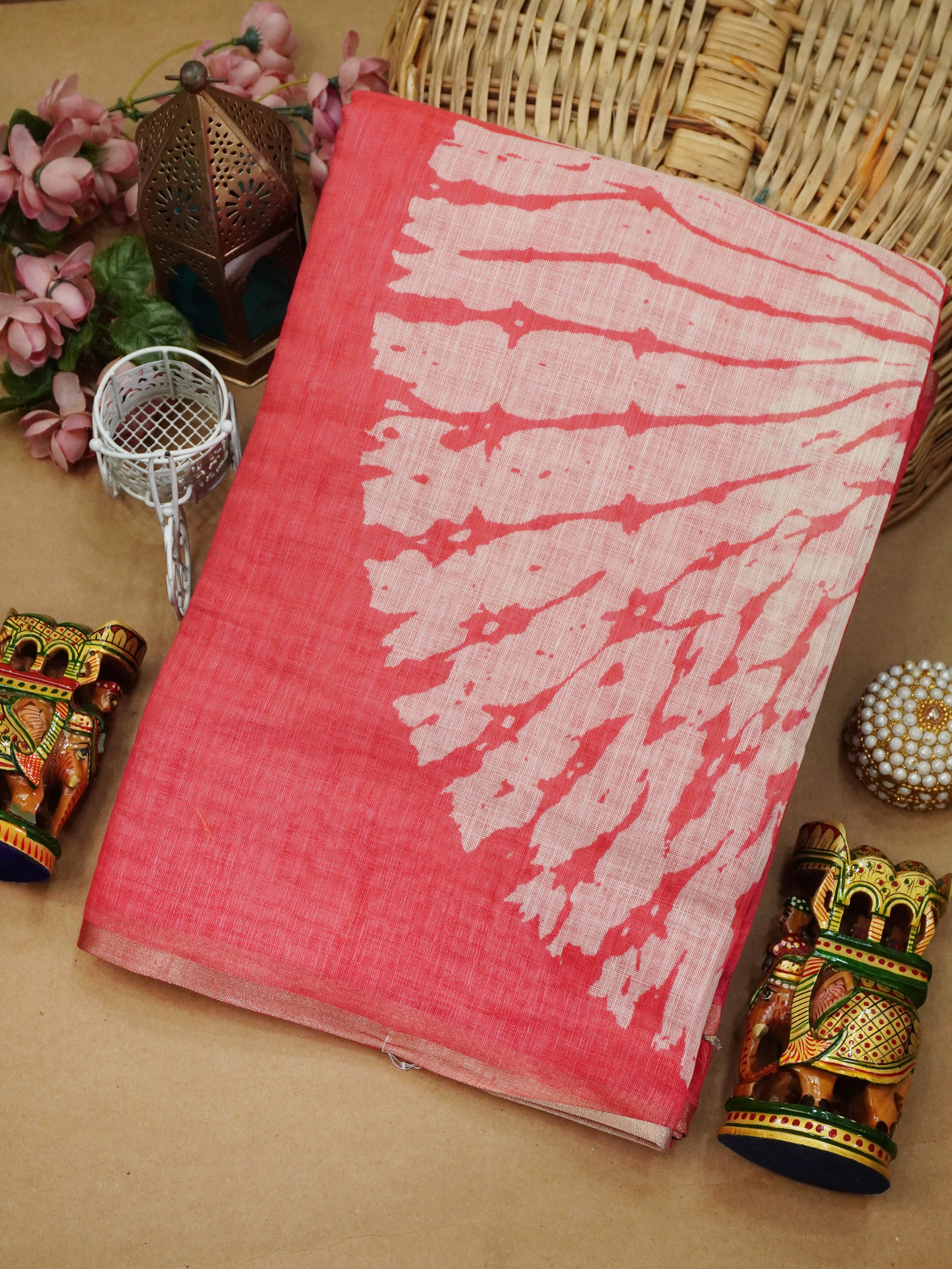 Printed Linen Cotton Saree | TTDS3155