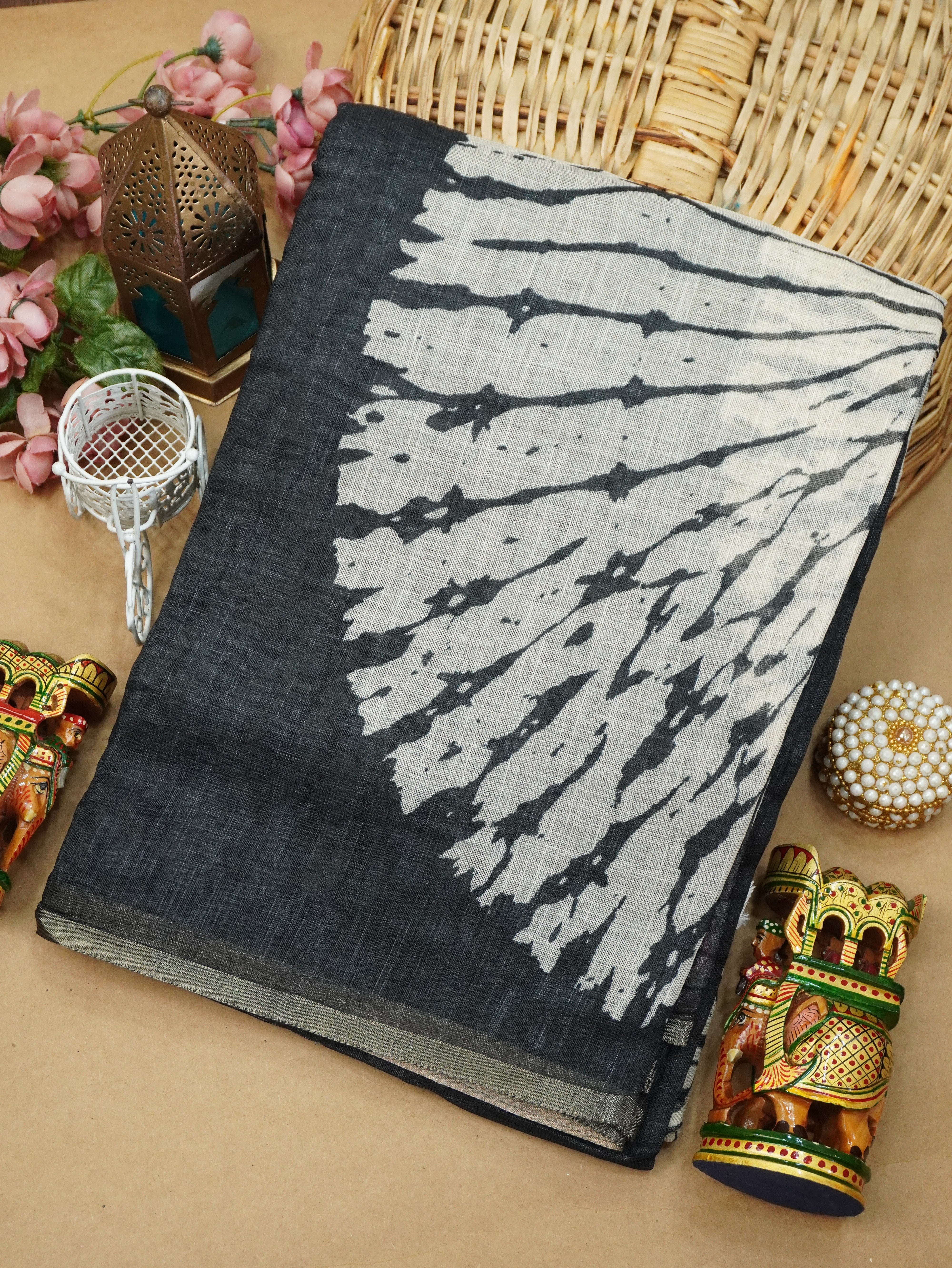 Printed Linen Cotton Saree | TTDS3155