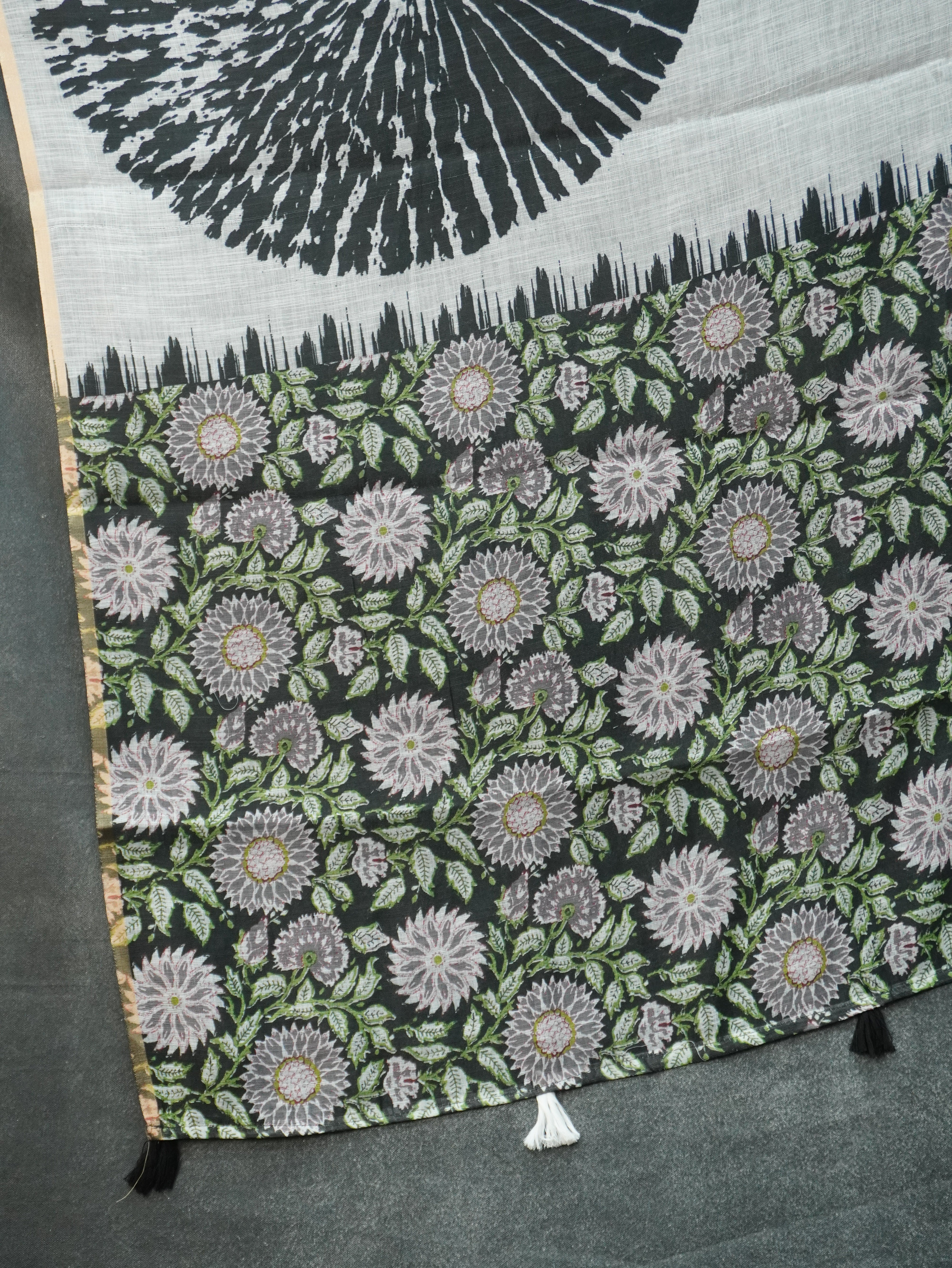 Printed Linen Cotton Saree | TTDS3155