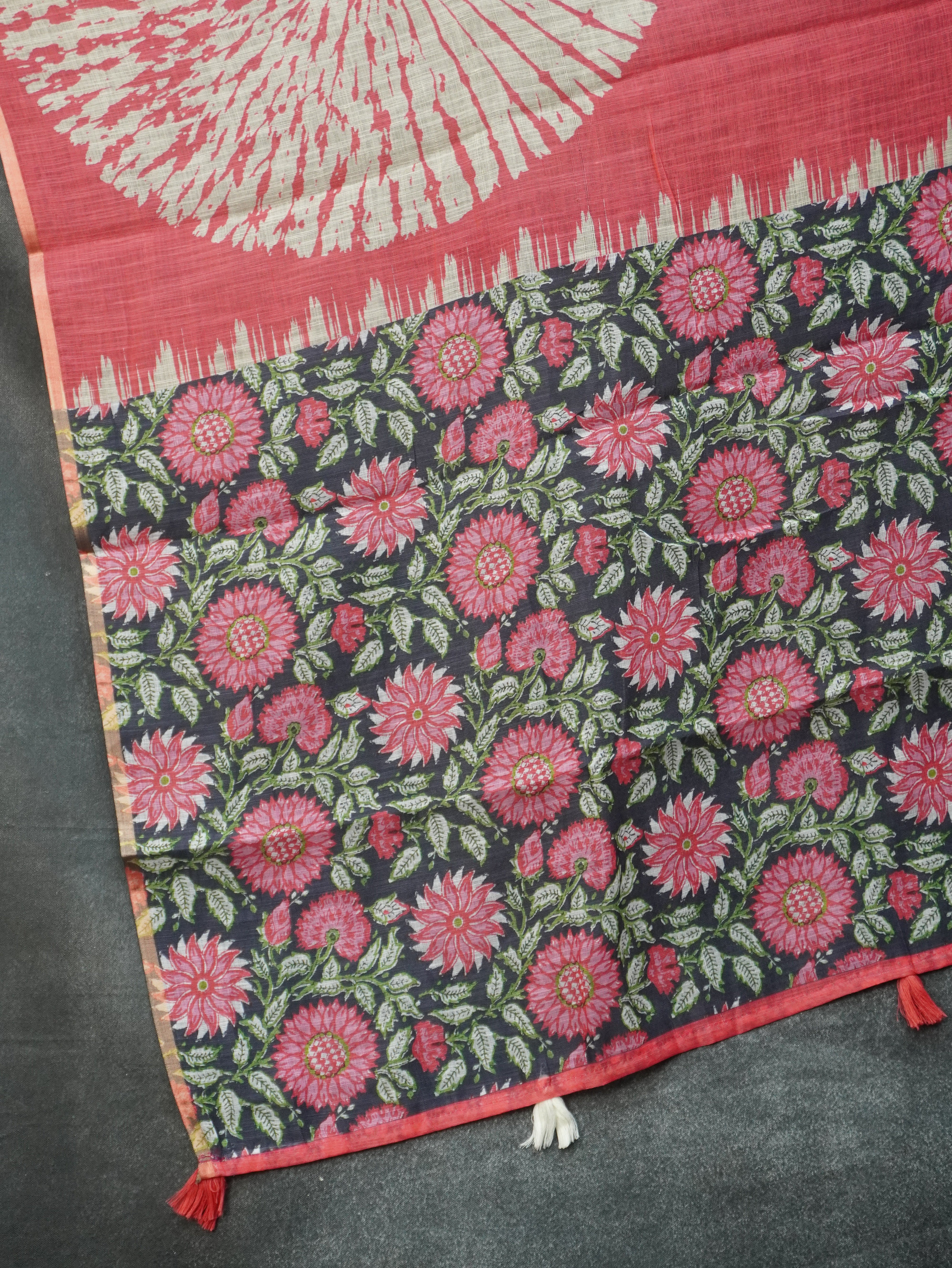 Printed Linen Cotton Saree | TTDS3155