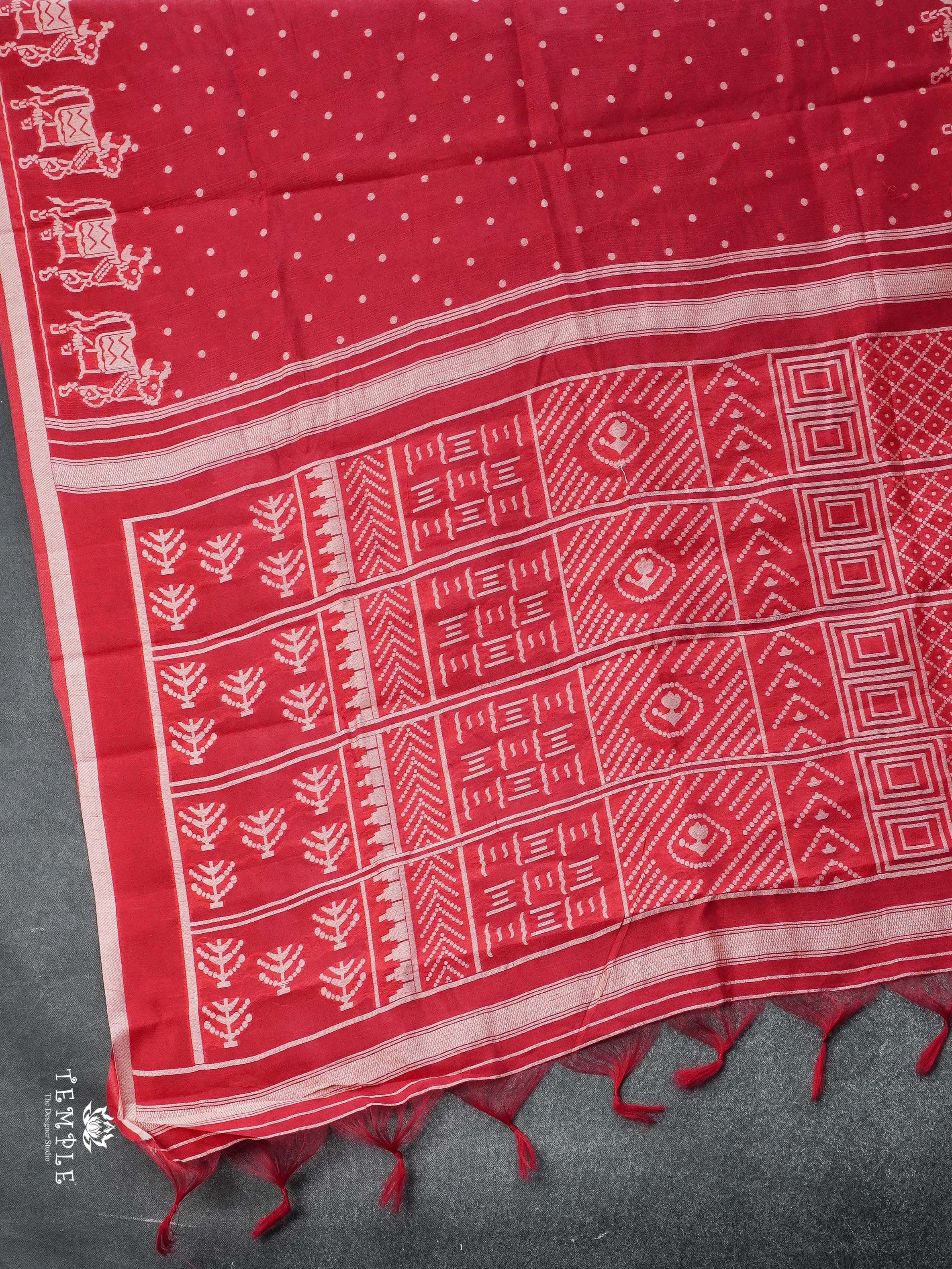 Handloom Cotton Saree ( Red) | TTDS2763