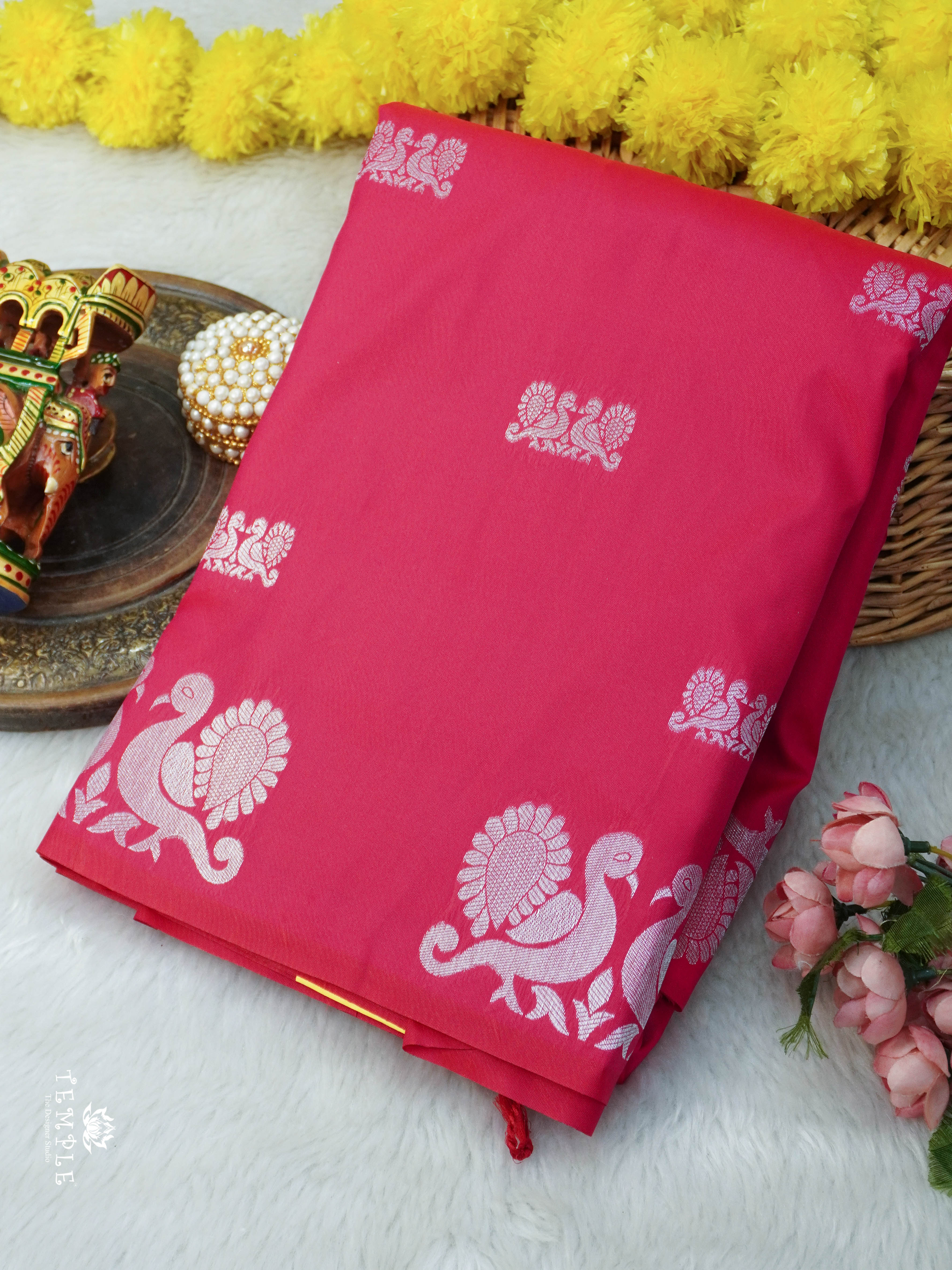 Semi Silk Saree with Peacock Design | TTDS2779