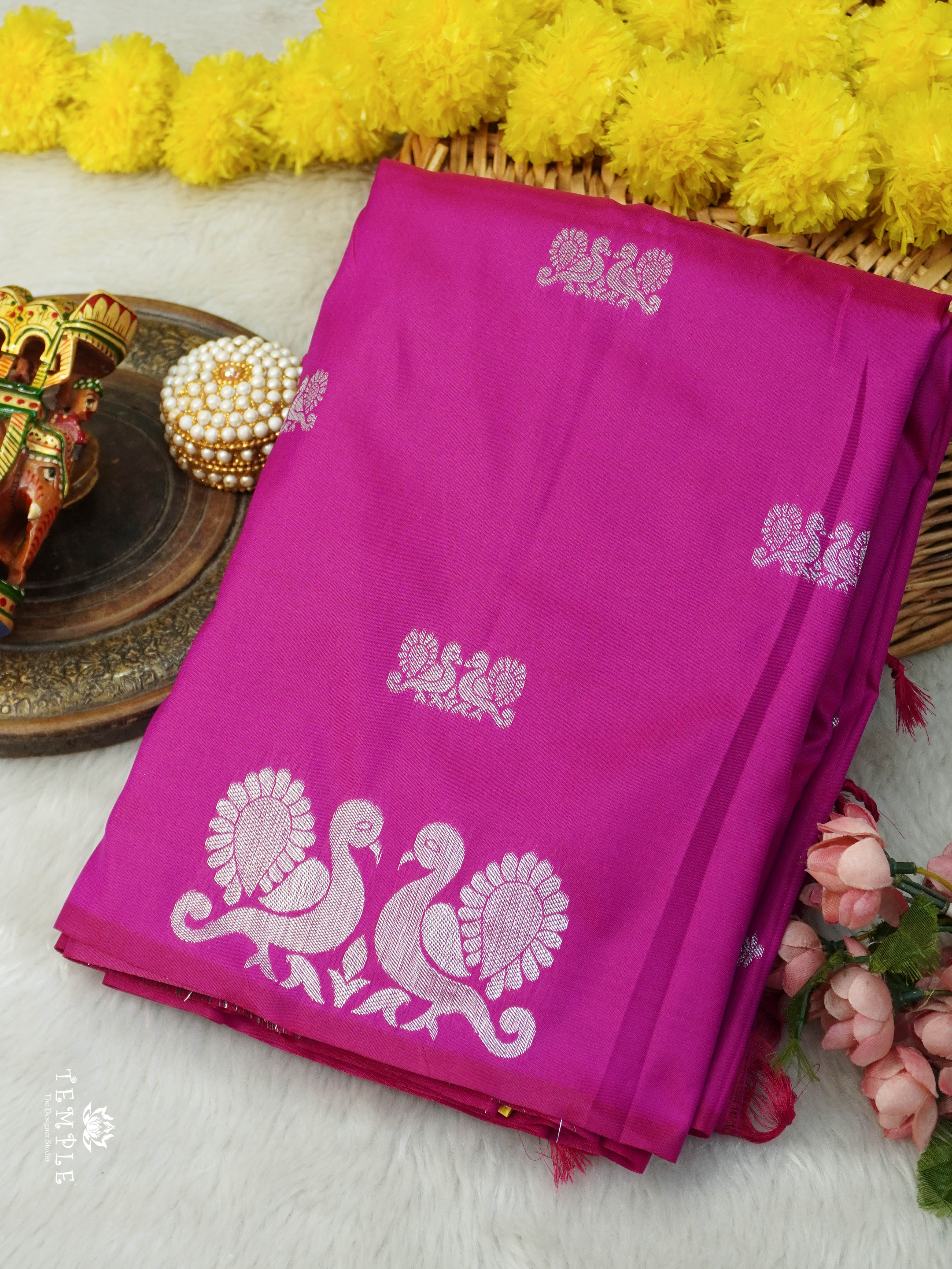 Semi Silk Saree with Peacock Design | TTDS2779