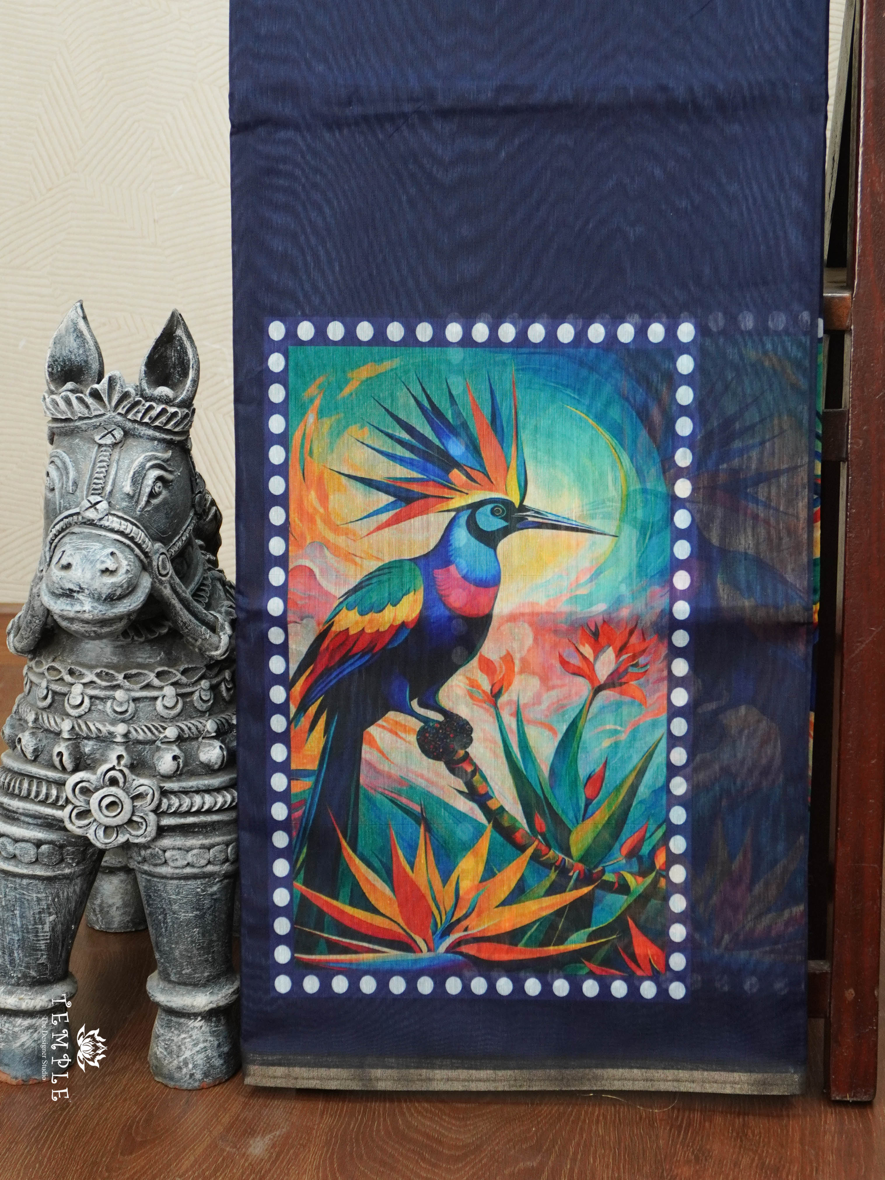 Chanderi Silk Cotton Saree(Navy Blue) | TTDS2773