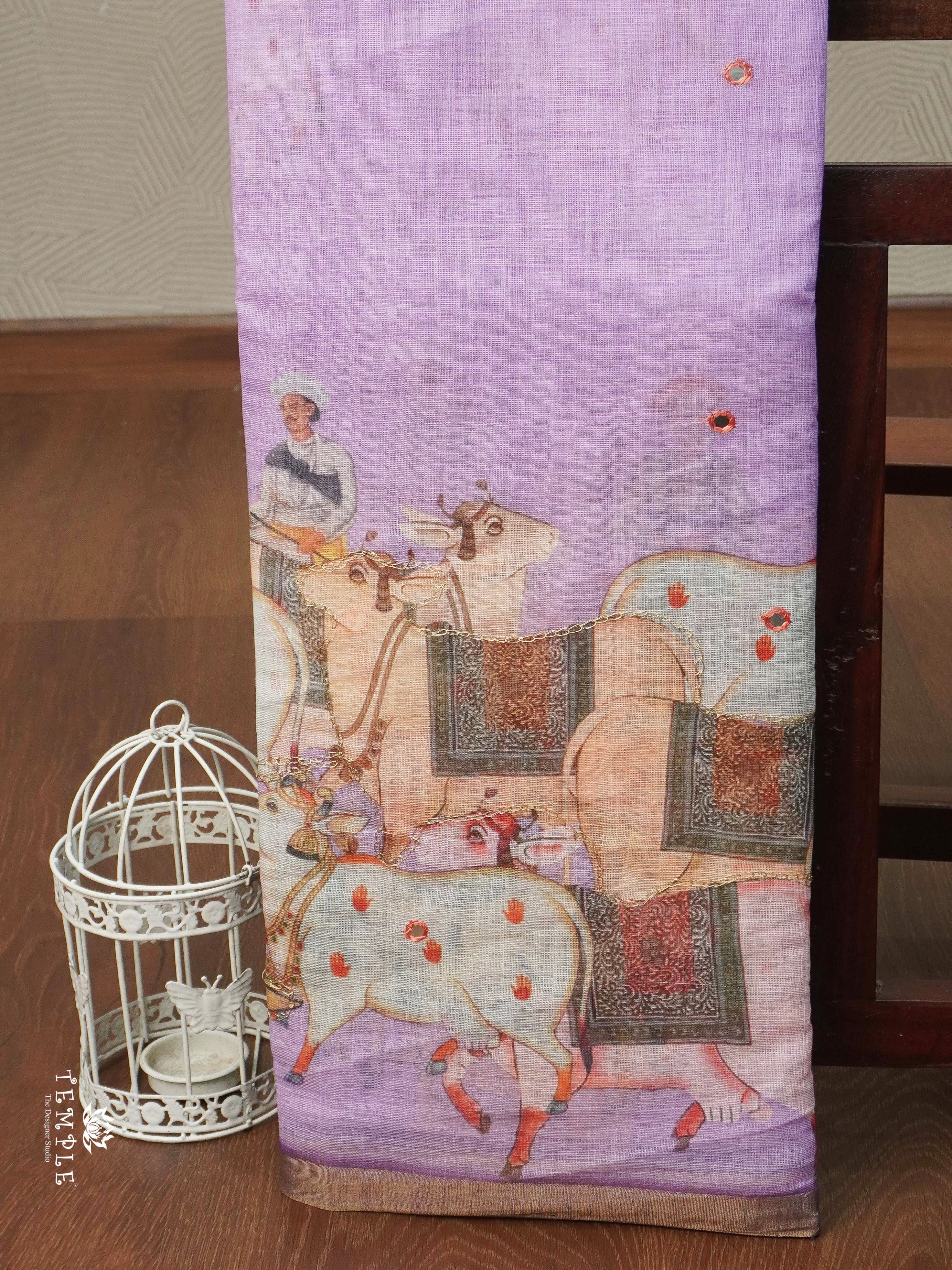 Pichwai Printed Linen Cotton Saree . | TTDS2214