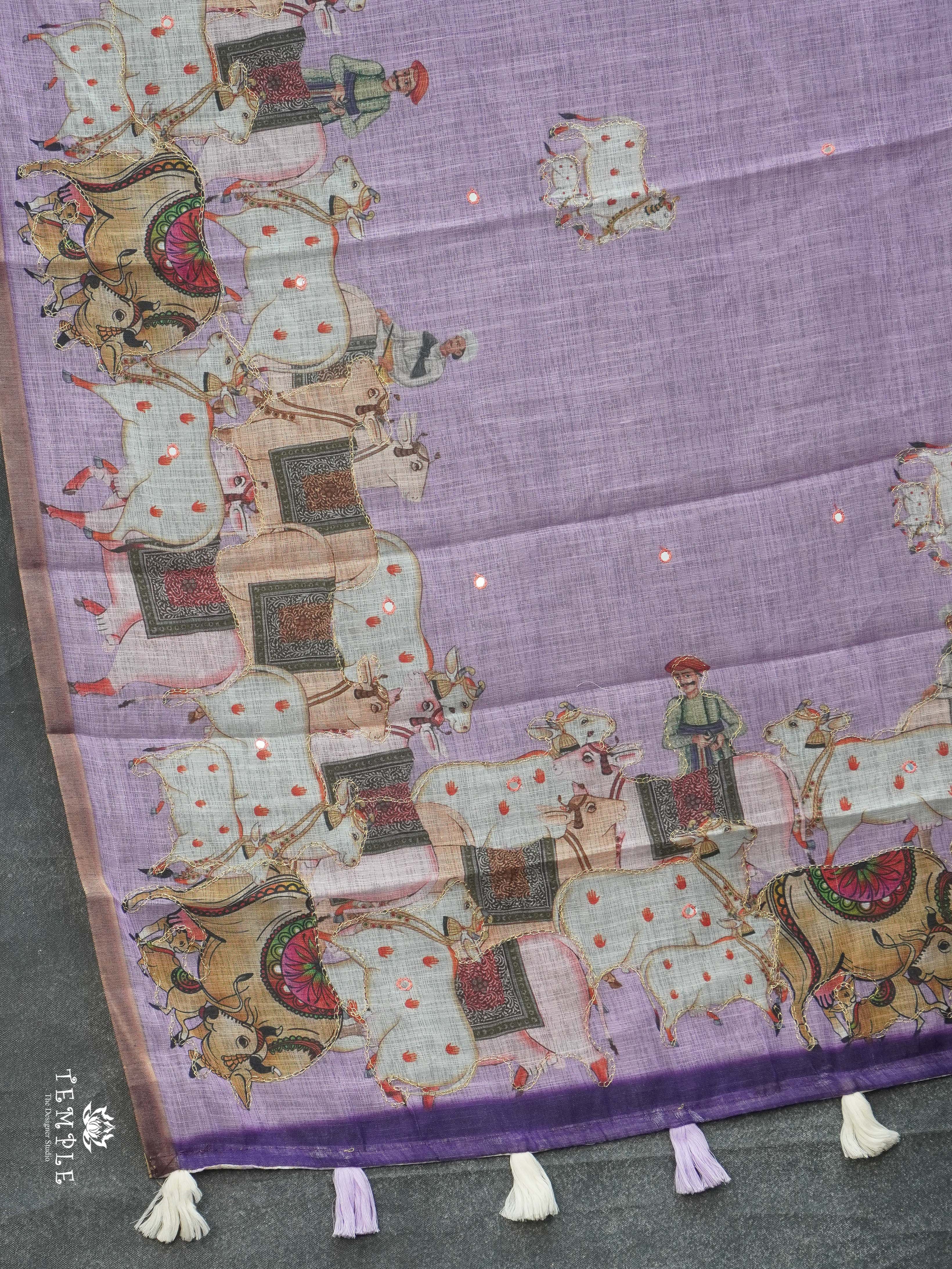 Pichwai Printed Linen Cotton Saree . | TTDS2214
