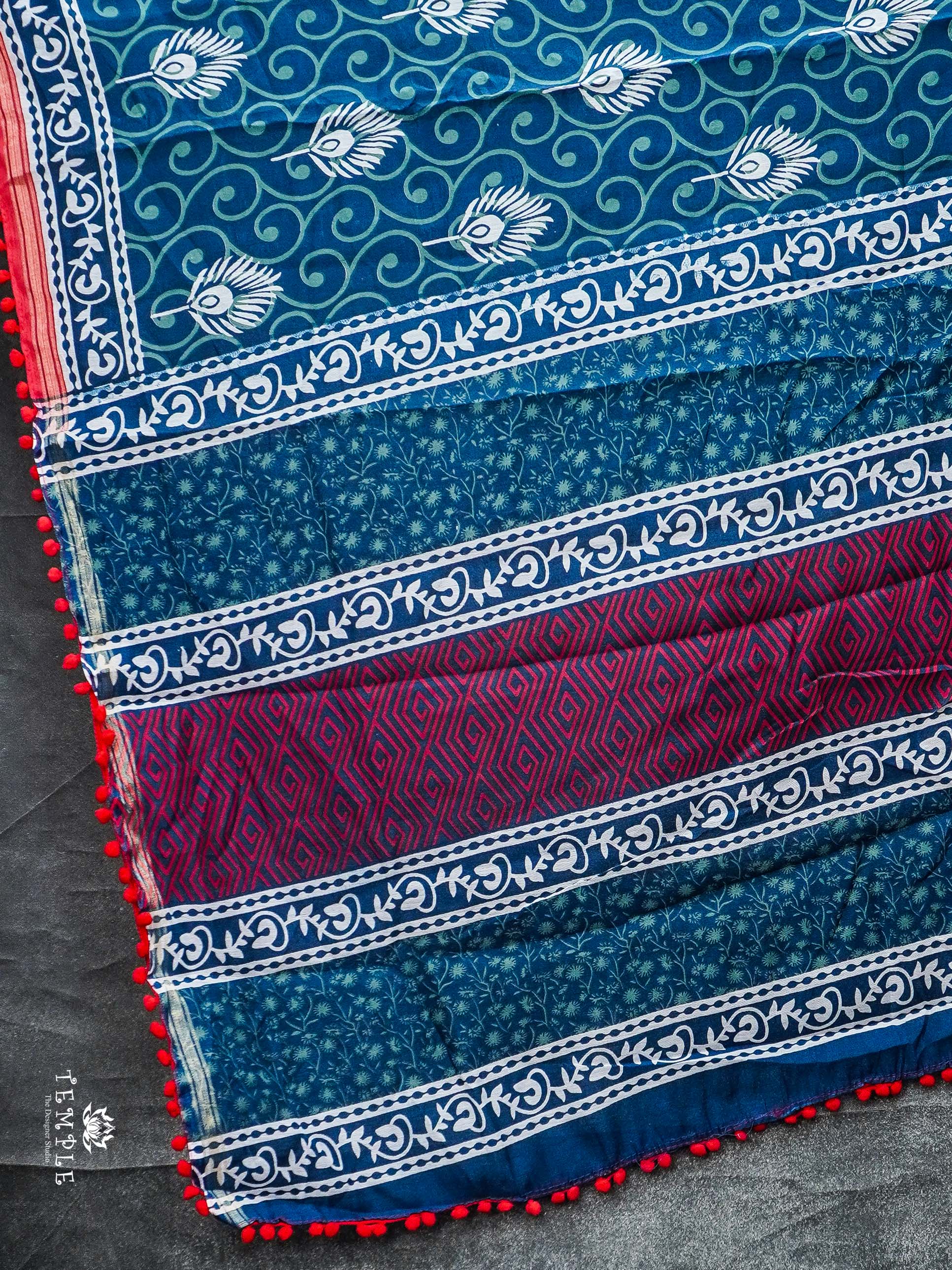 Chanderi Cotton Saree With Pompoms | TTDS2271