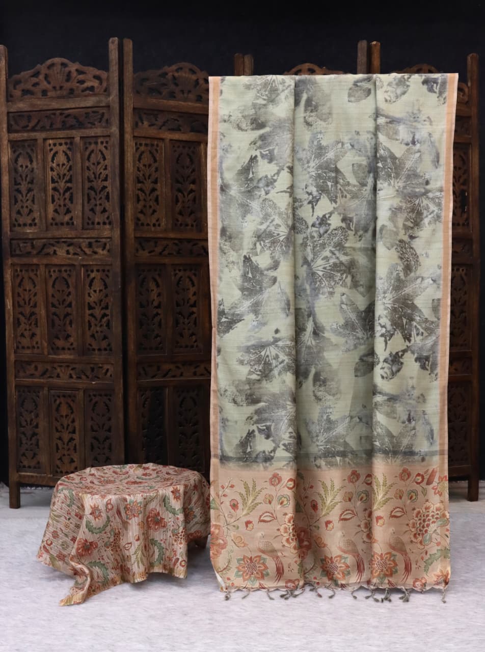 Handloom tussar with Fusion print | TTDS2978