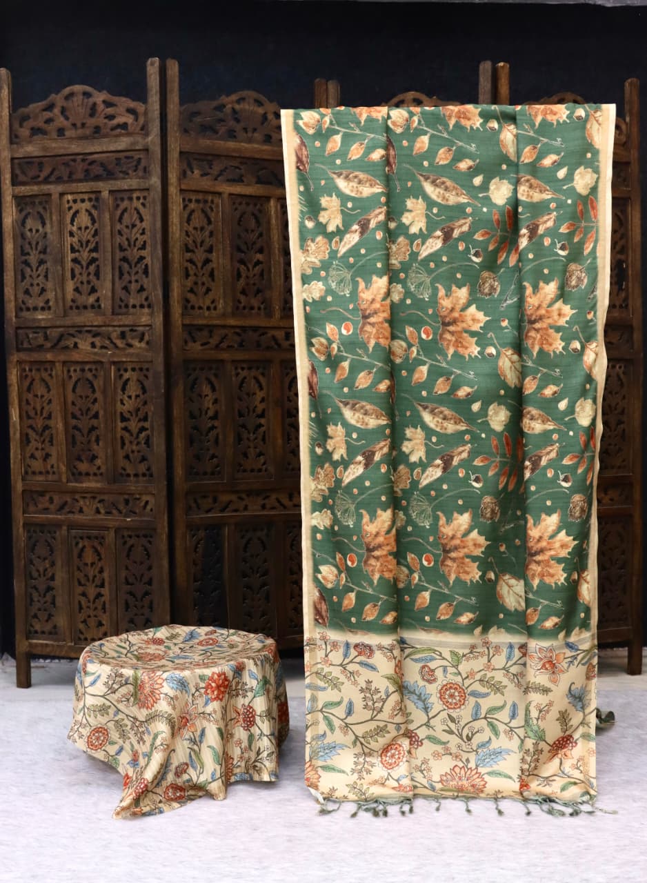 Handloom tussar with Fusion print | TTDS2978