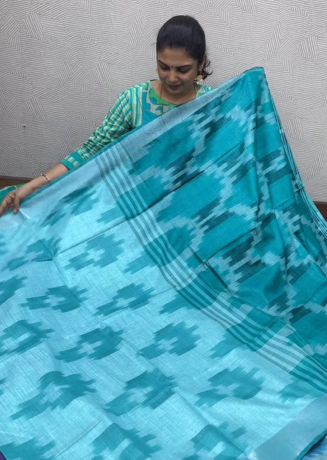 Linen Cotton Saree with Ikkat Prints| TTDS2061