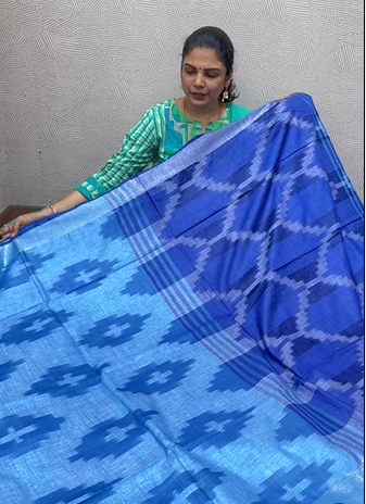Linen Cotton Saree with Ikkat Prints| TTDS2061