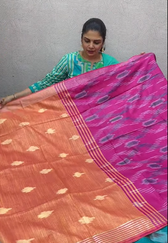 Linen Cotton Saree with Ikkat Prints| TTDS2061