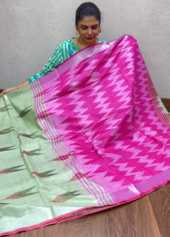 Linen Cotton Saree with Ikkat Prints | TTDS2061