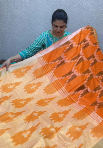 Linen Cotton Saree with Ikkat Prints| TTDS2061