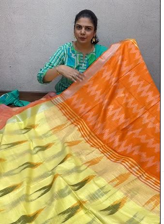 Linen Cotton Saree with Ikkat Prints | TTDS2061