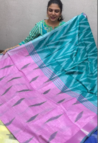 Linen Cotton Saree with Ikkat Prints| TTDS2061