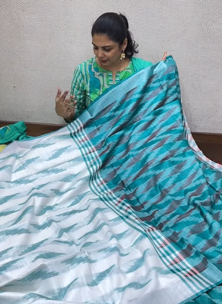 Linen Cotton Saree with Ikkat Prints| TTDS2061