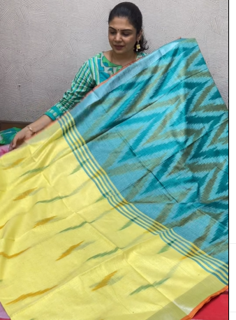 Linen Cotton Saree with Ikkat Prints| TTDS2061