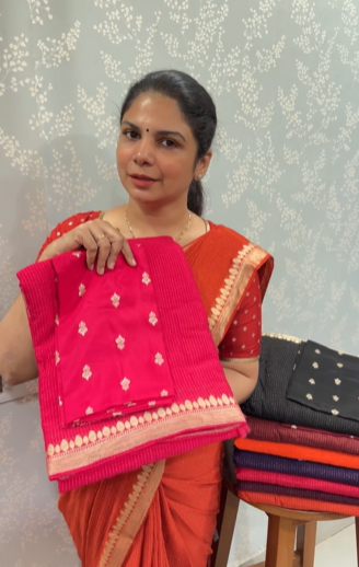 Fancy Georgette Saree With Vaira Oosi Pattern(Pink) | TTDS2709