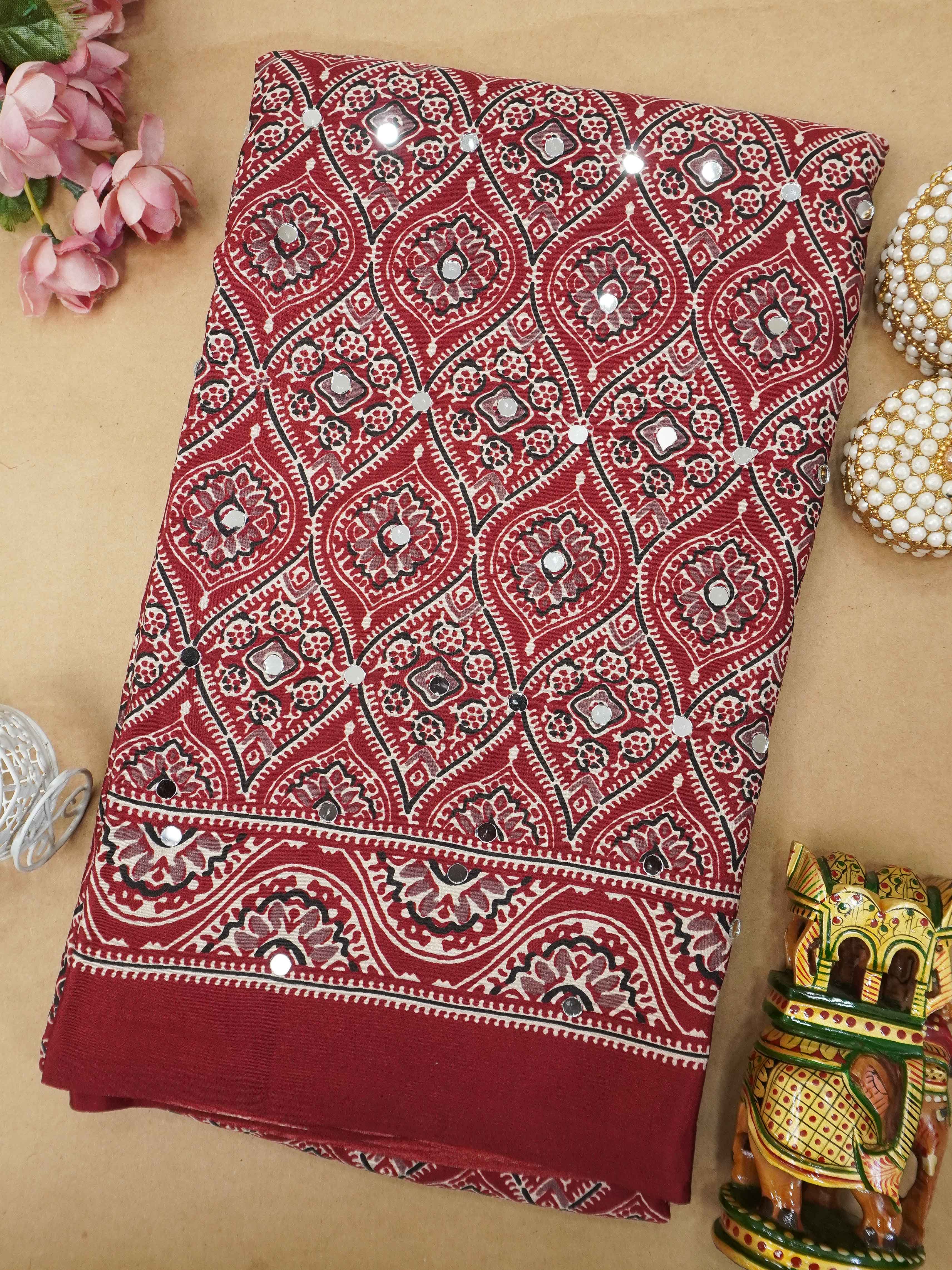 Ajrakh Printed Modal Silk Saree | TTDS3165
