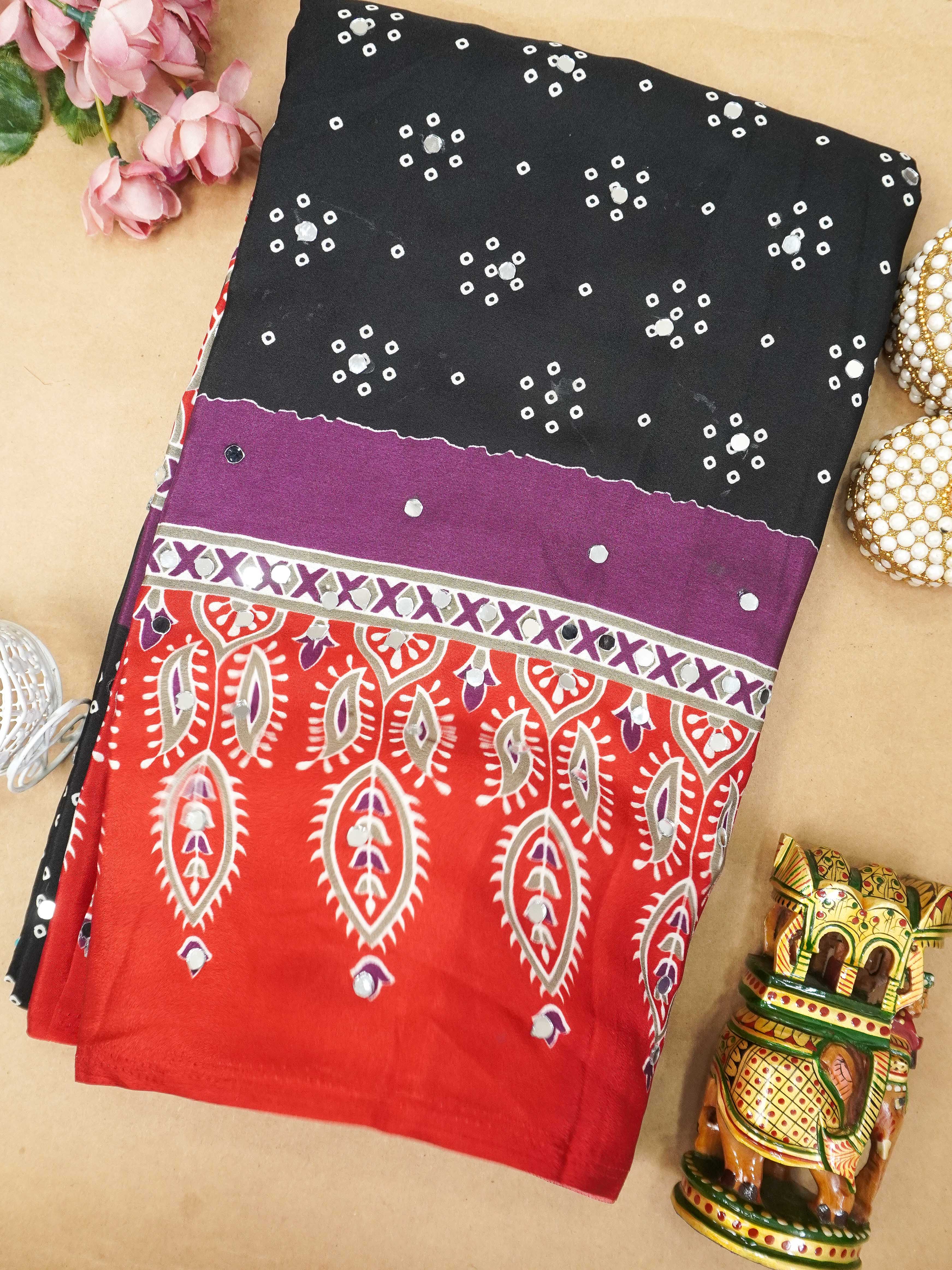 Ajrakh Printed Modal Silk Saree | TTDS3166