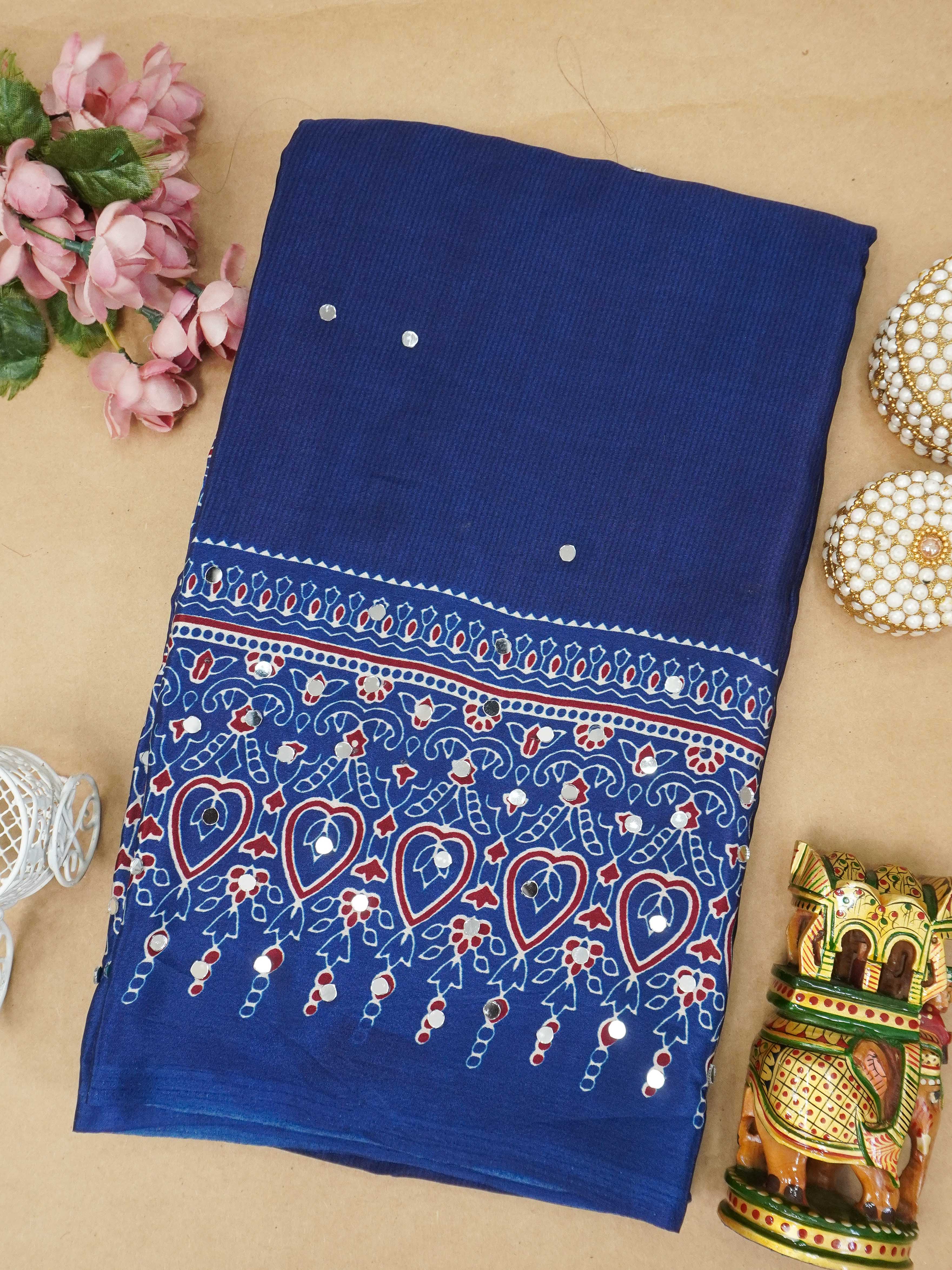 Ajrakh Printed Modal Silk Saree | TTDS3167