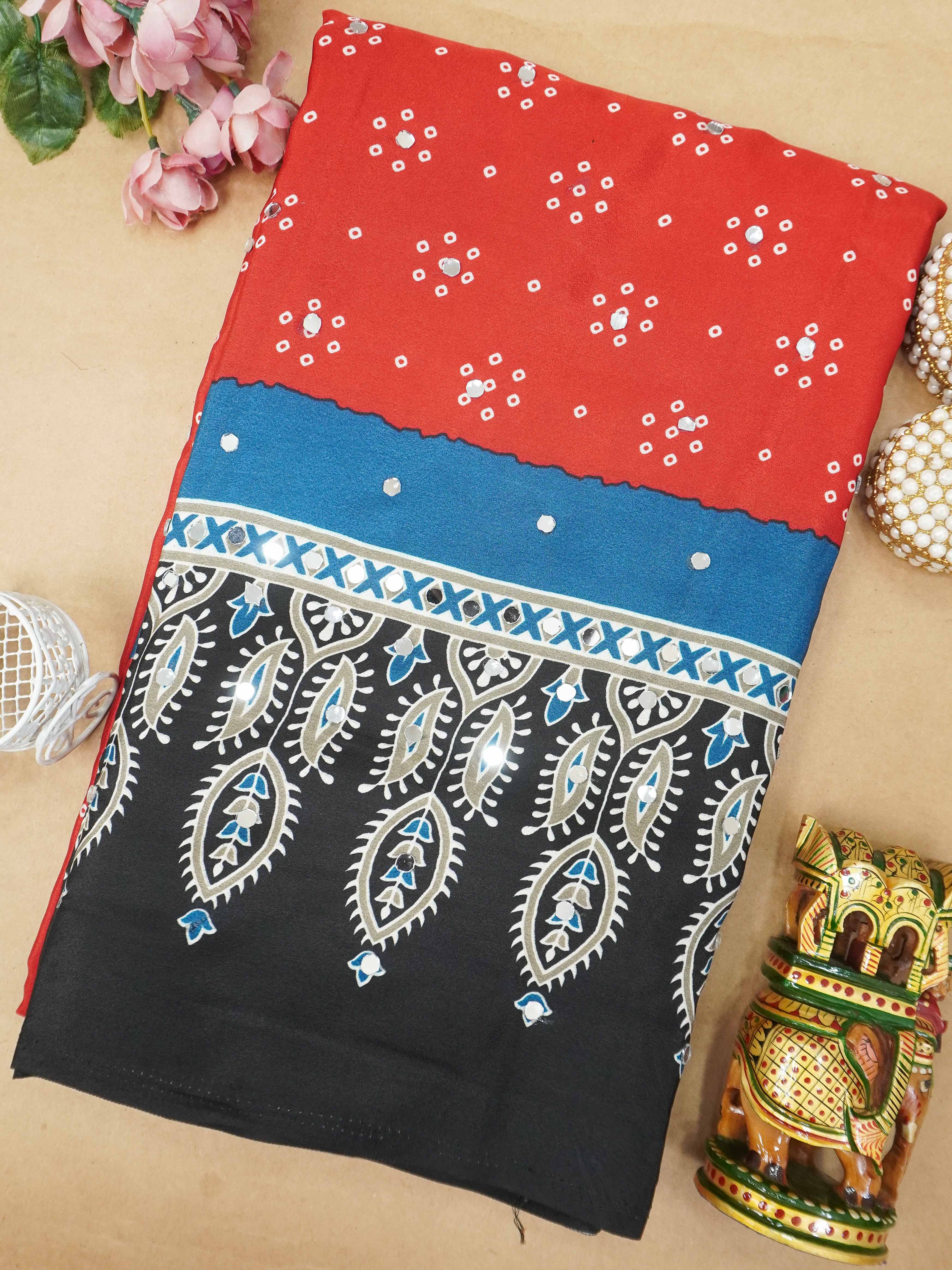Ajrakh Printed Modal Silk Saree | TTDS3166
