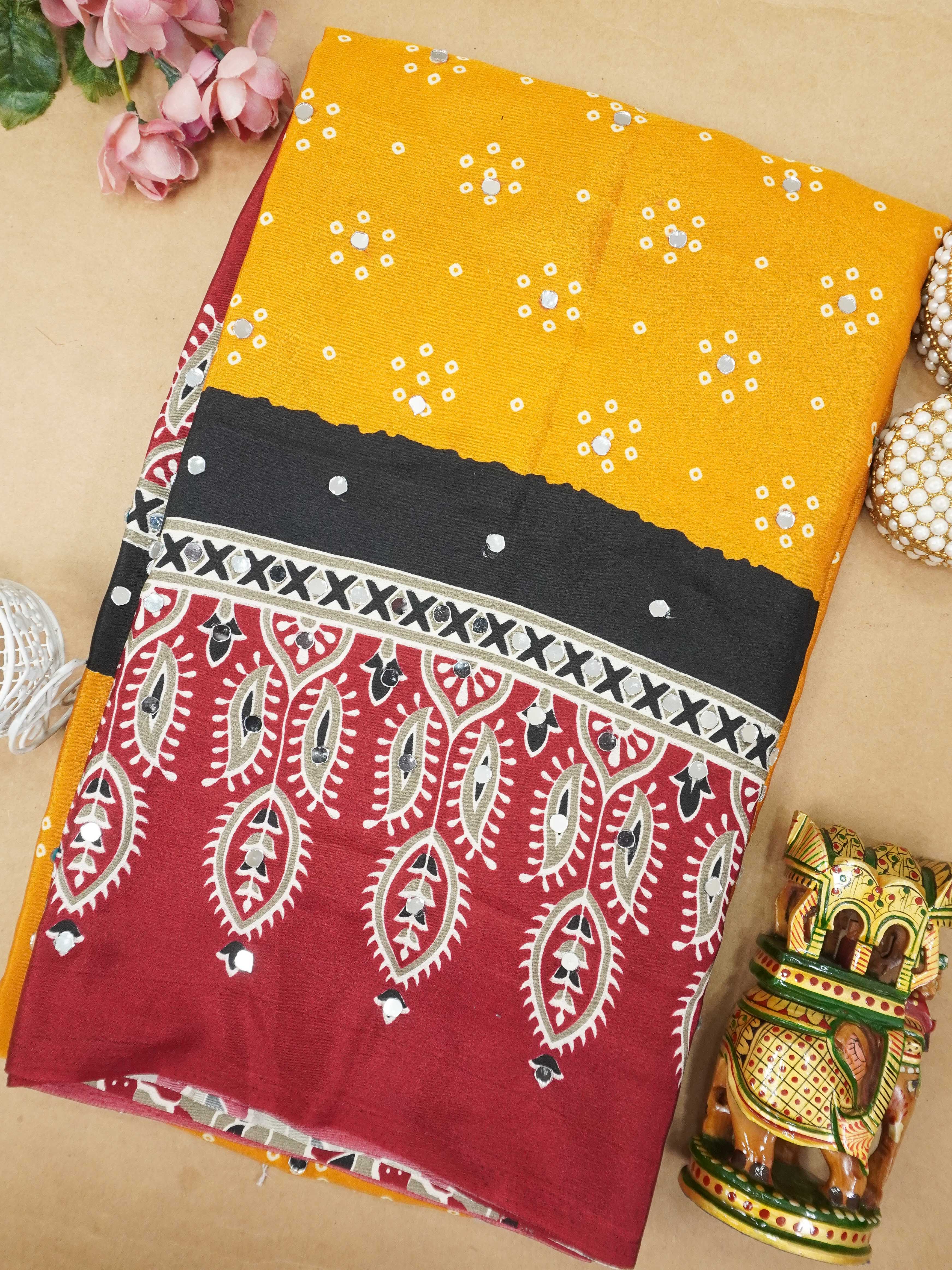 Ajrakh Printed Modal Silk Saree | TTDS3166