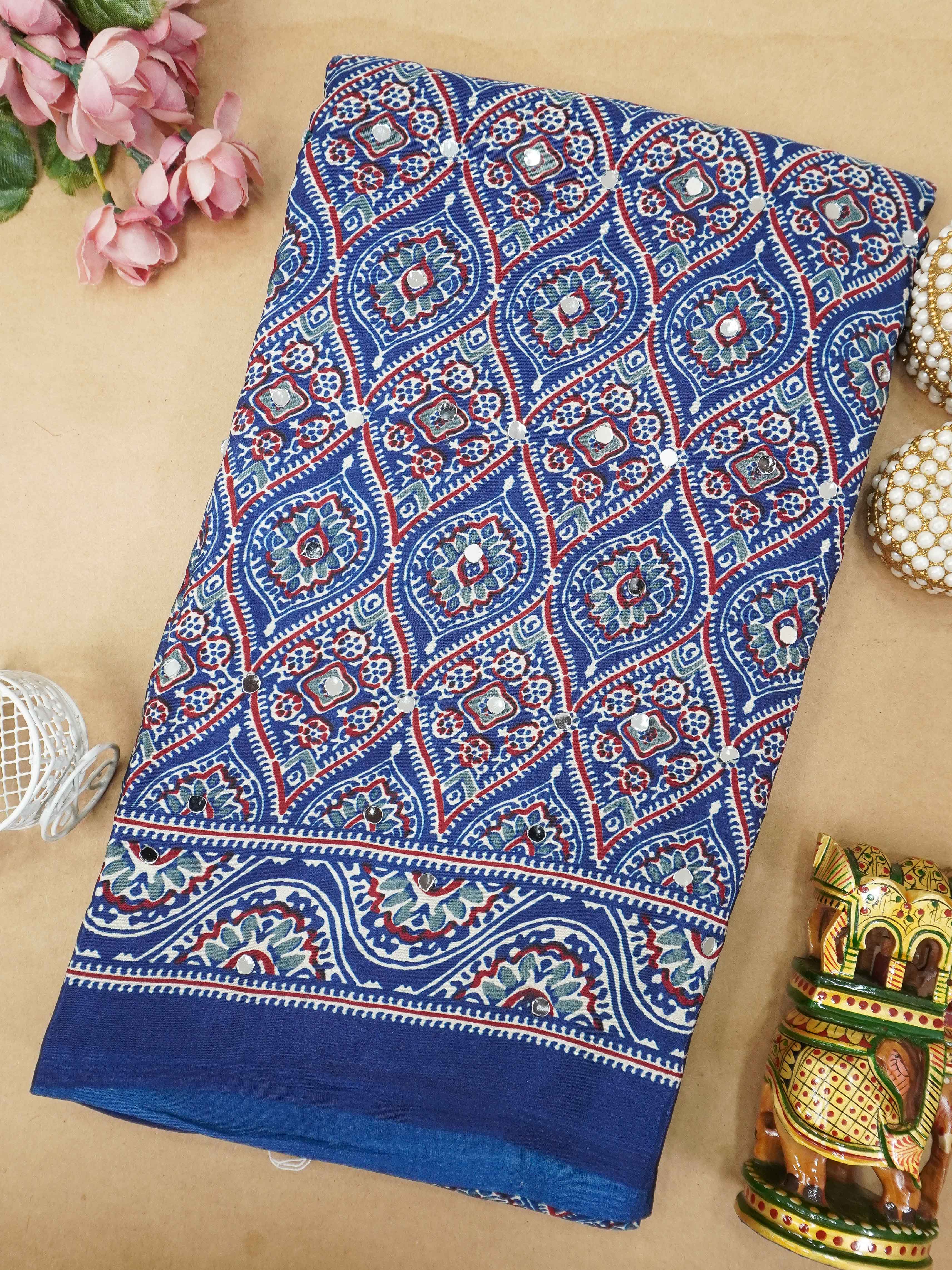 Ajrakh Printed Modal Silk Saree | TTDS3165