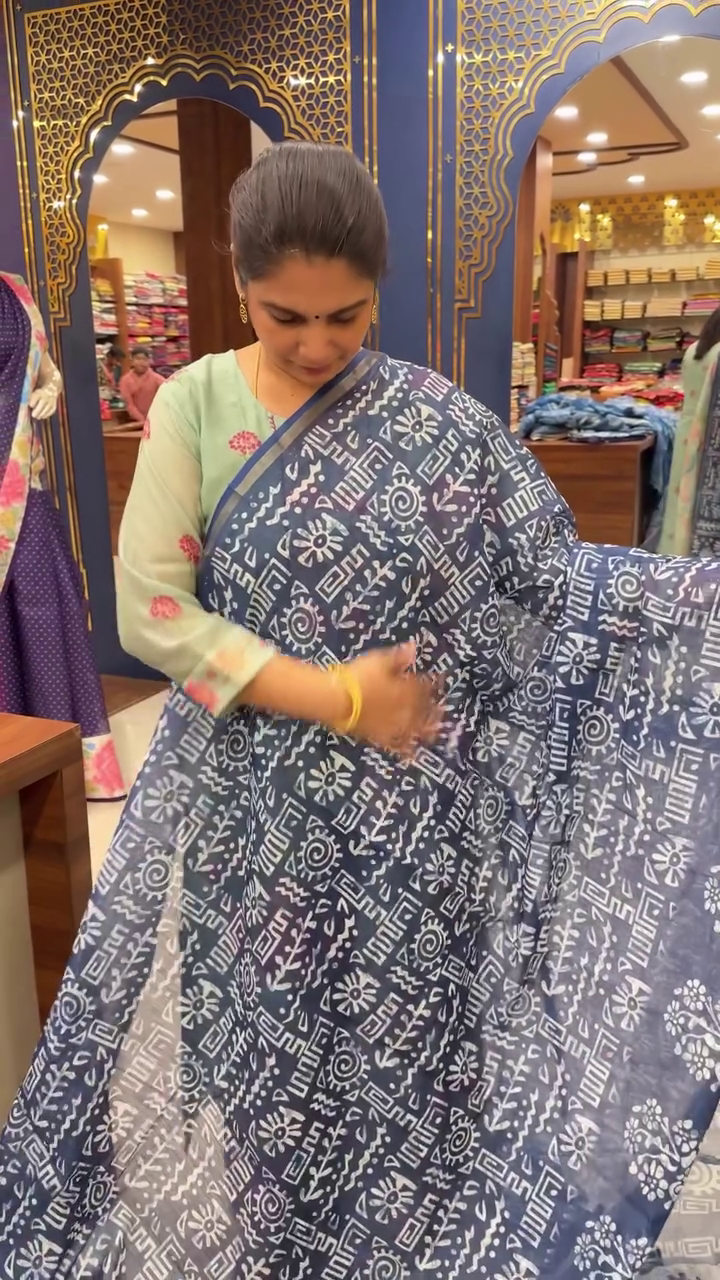 Linen Indigo Cotton Saree | TTDS2654
