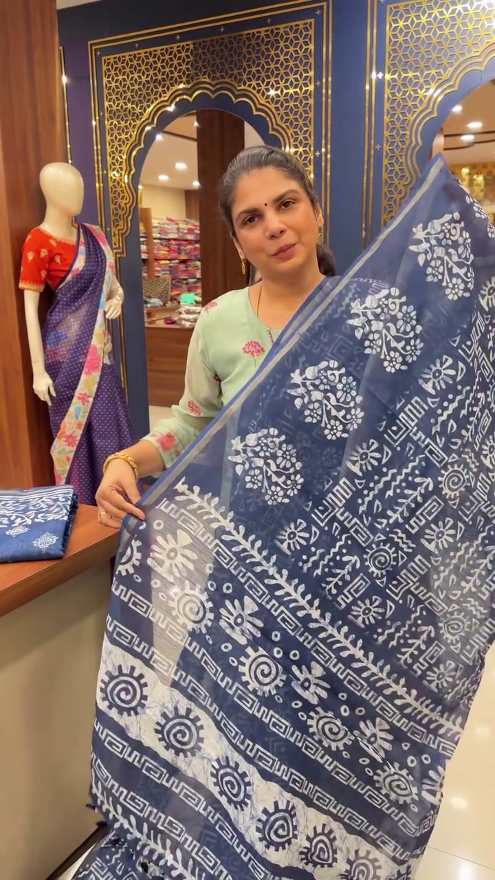 Linen Indigo Cotton Saree | TTDS2654