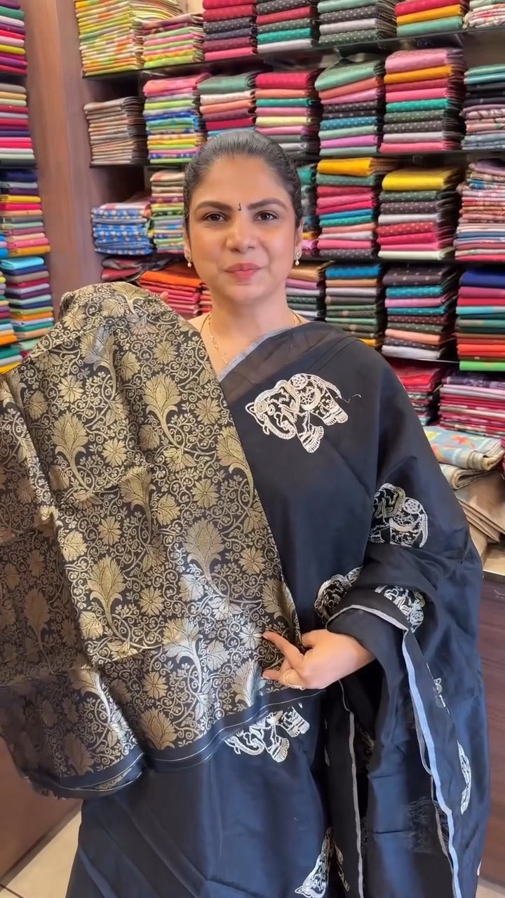 Chanderi Cotton Saree with Elephant Motifs 

Product Code -  TTDS22...