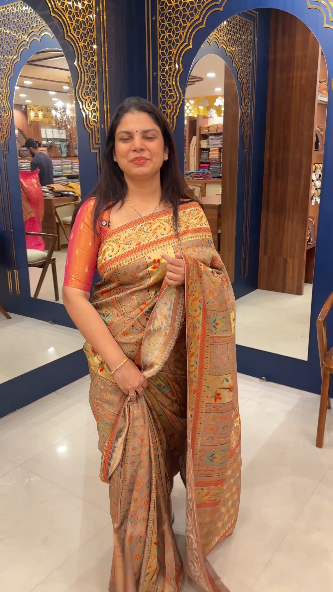 Kani print sarees feature intricate Kashmiri-style motifs, offering...