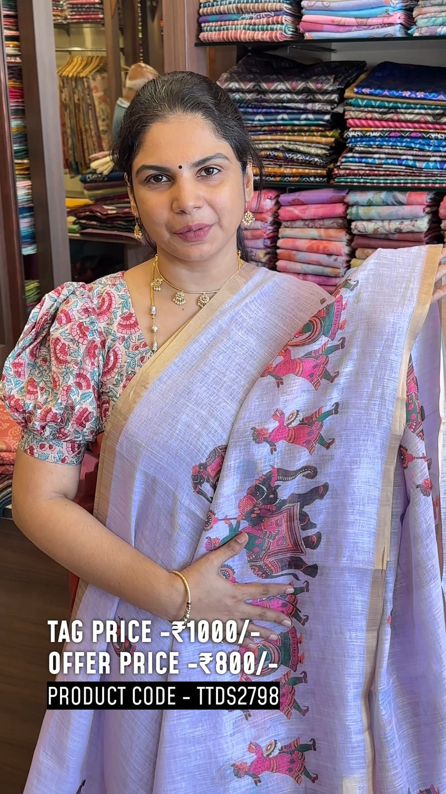 Ethnic Chanderi Printed Saree With Blouse