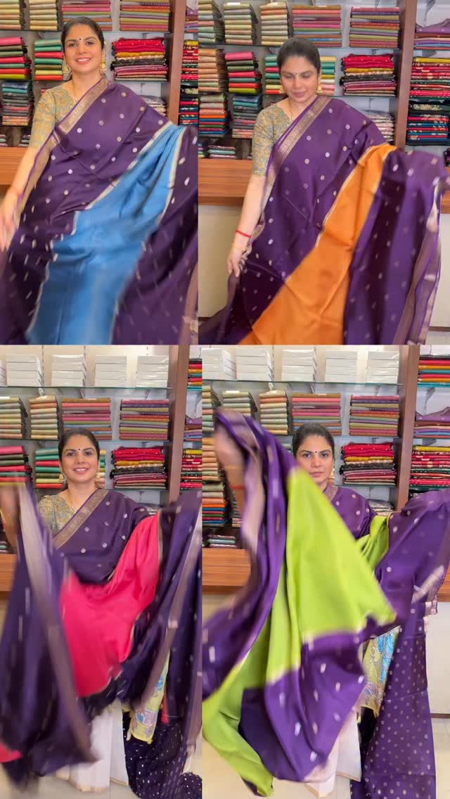 Semi Mysore Silk magic ✨
Different colours… Same classy purple bord...