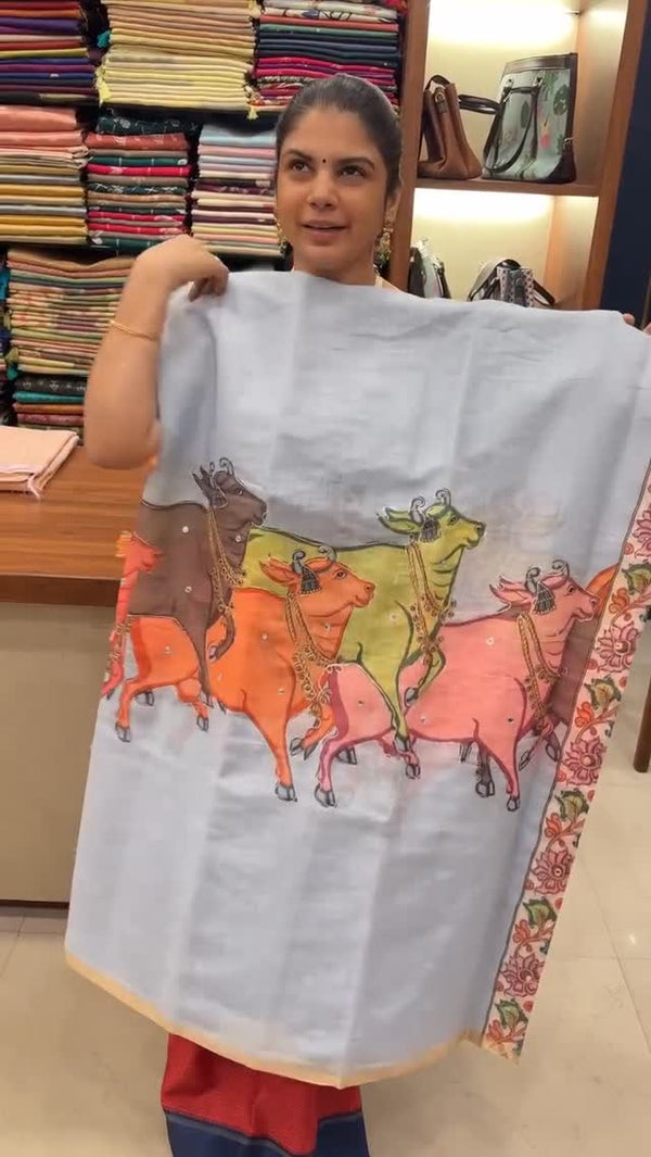 Pichwai Printed Linen Cotton Saree | TTDS2832 

#PichwaiSaree #Line...