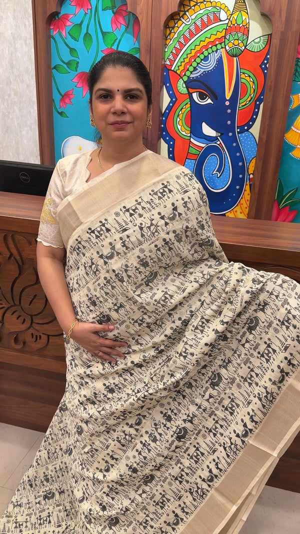 Warli Printed Khadi Cotton Saree | TTDS3082

#sareeblouse #sareesof...