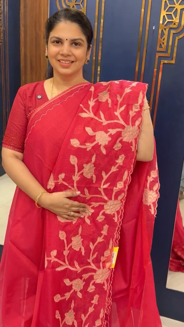 Saree Name -  Kota Saree with applique work

Blouse - Contrast Blou...