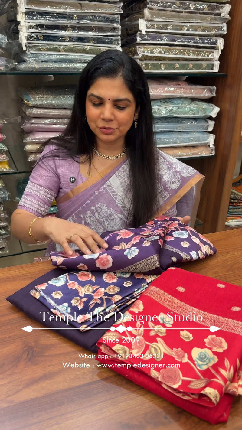Saree Name - Raw Silk Saree With Satin Border

Blouse - Printed Blo...