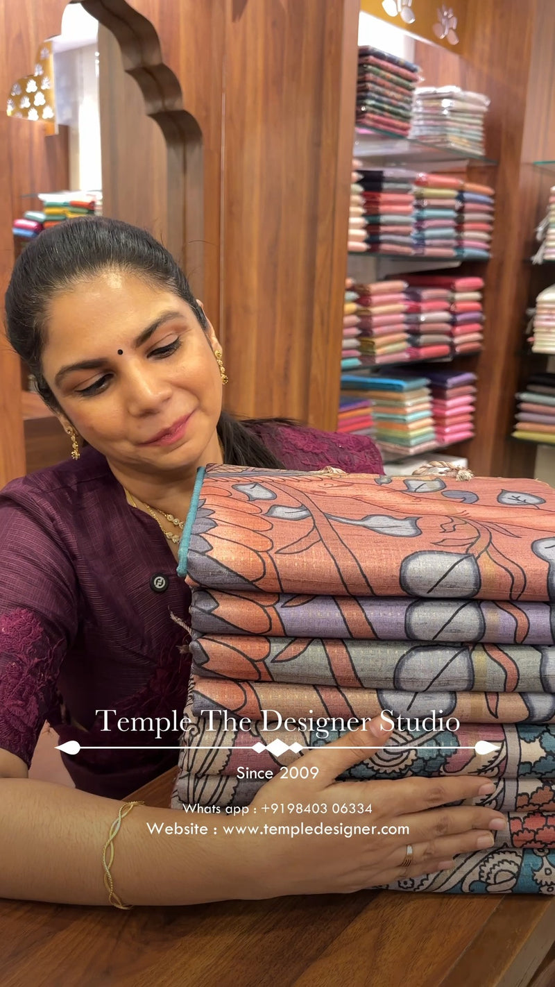 Saree Name - Printed Tussar Saree

Blouse - Contrast Blouse

Length...