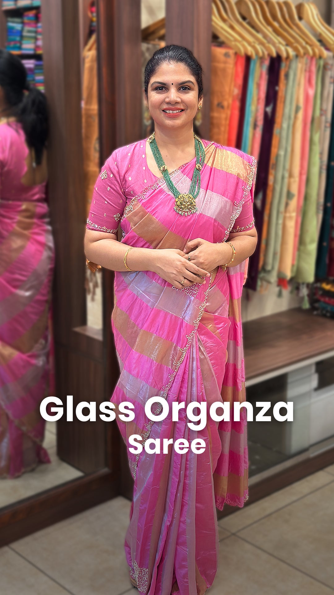Saree Name - Glass Organza Saree

Blouse - Self Colour Blouse

Leng...
