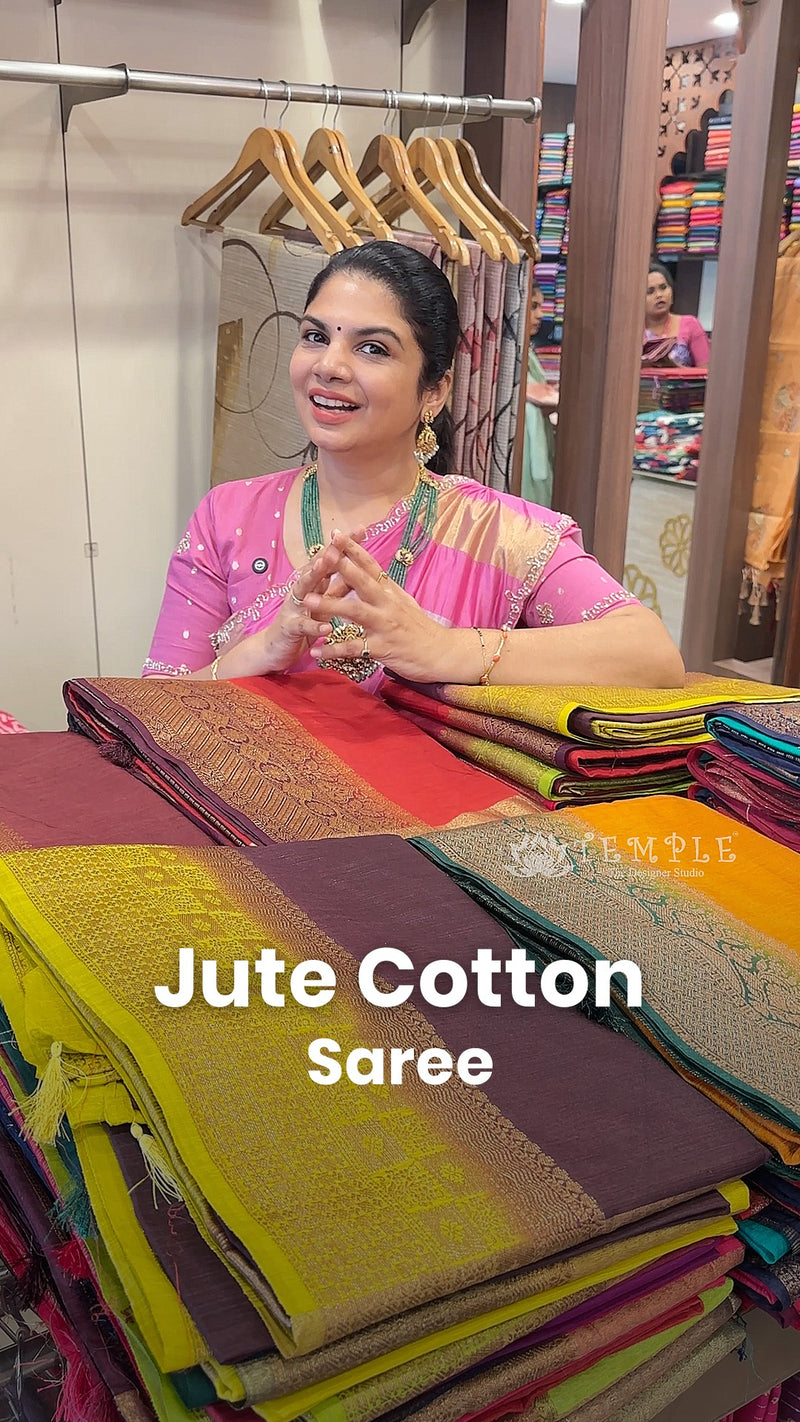 Saree Name - Jute Cotton Saree

Blouse -  Contrast Blouse

Length -...
